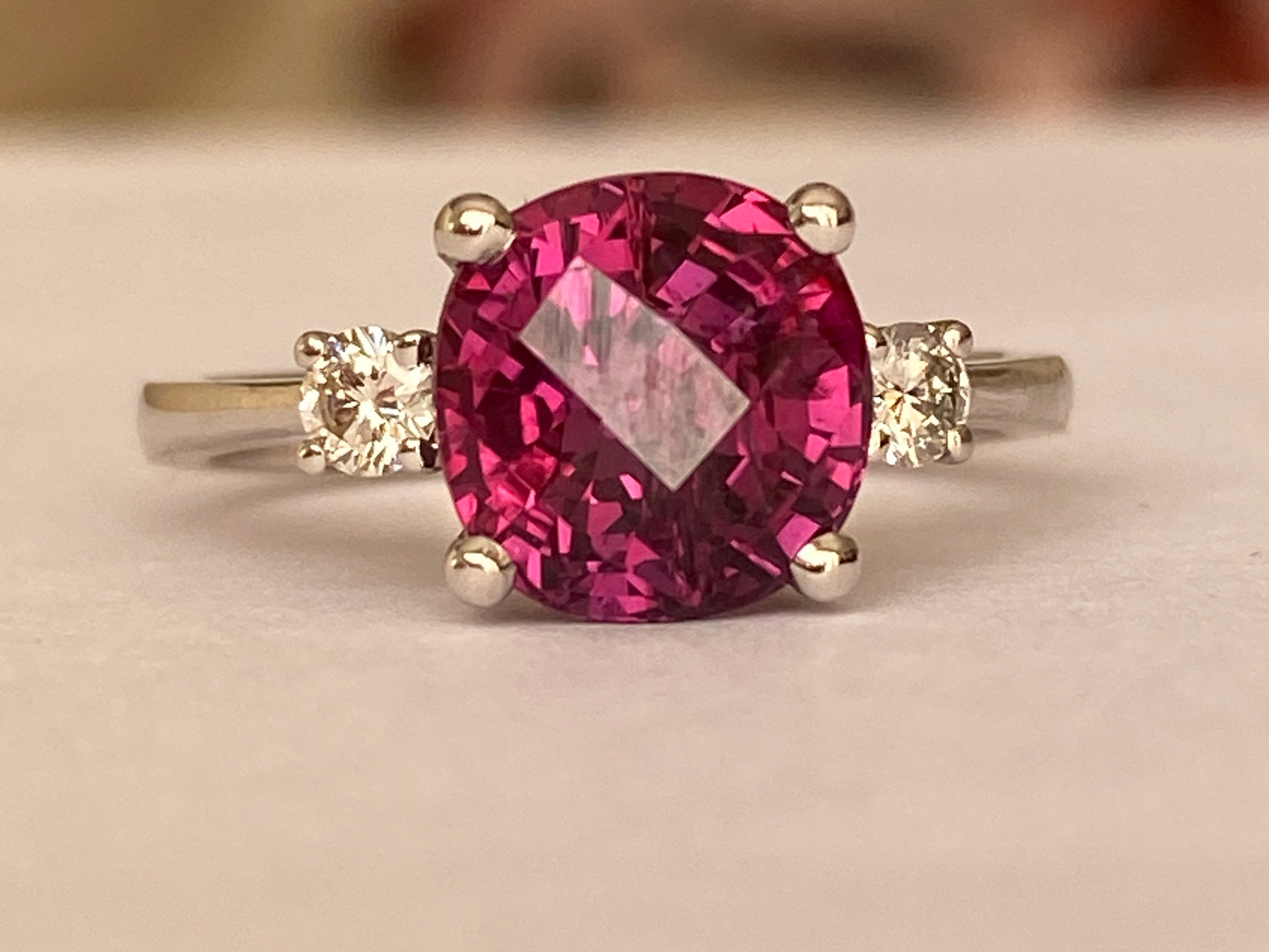 ALGT Certified 4.34 Carat Vivid/ Deep Purplish Pink Sapphire Diamond Ring
