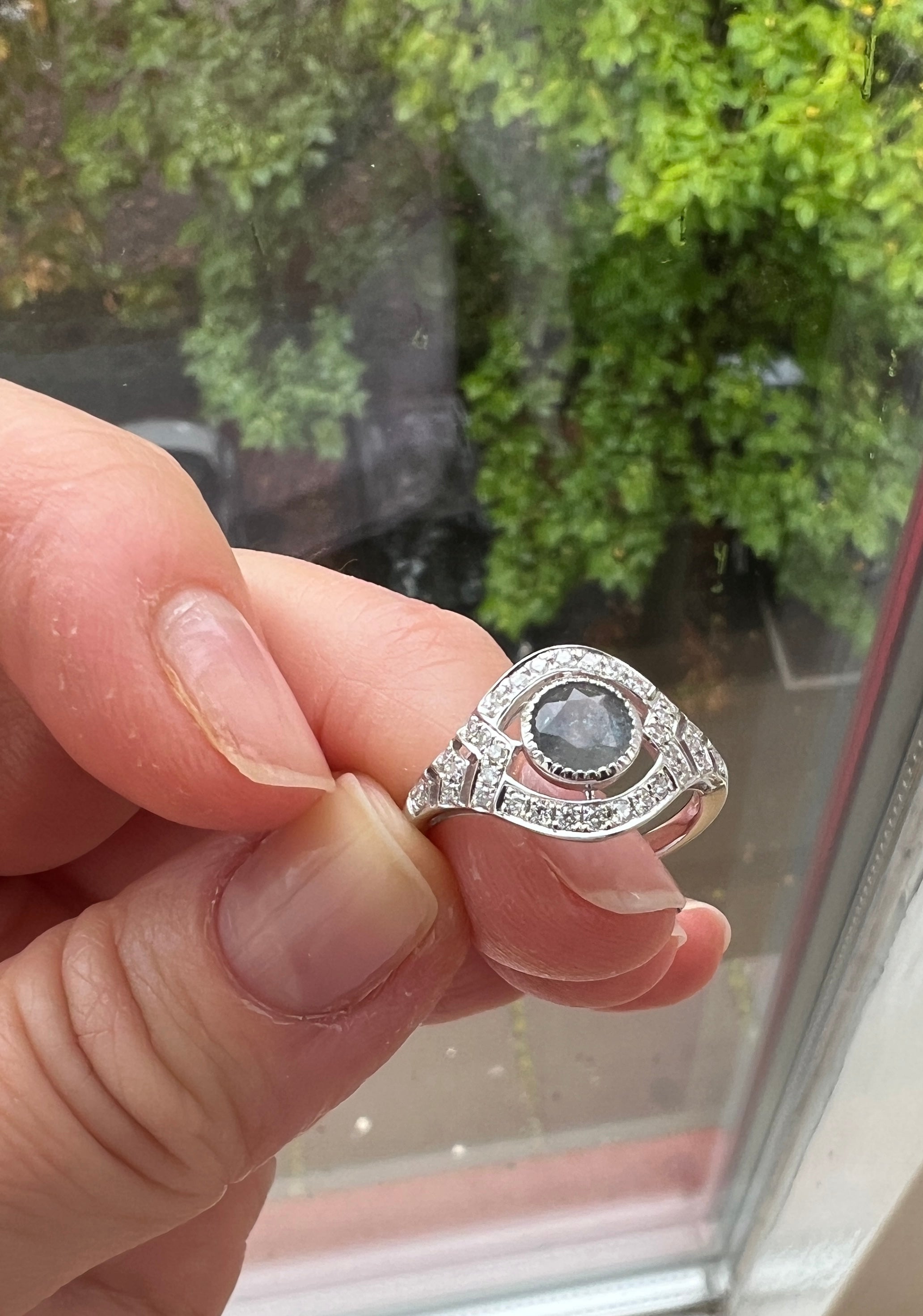 ALGT certified Natural 0.77 Carat  Alexandrite and  Diamond  White Gold  Ring