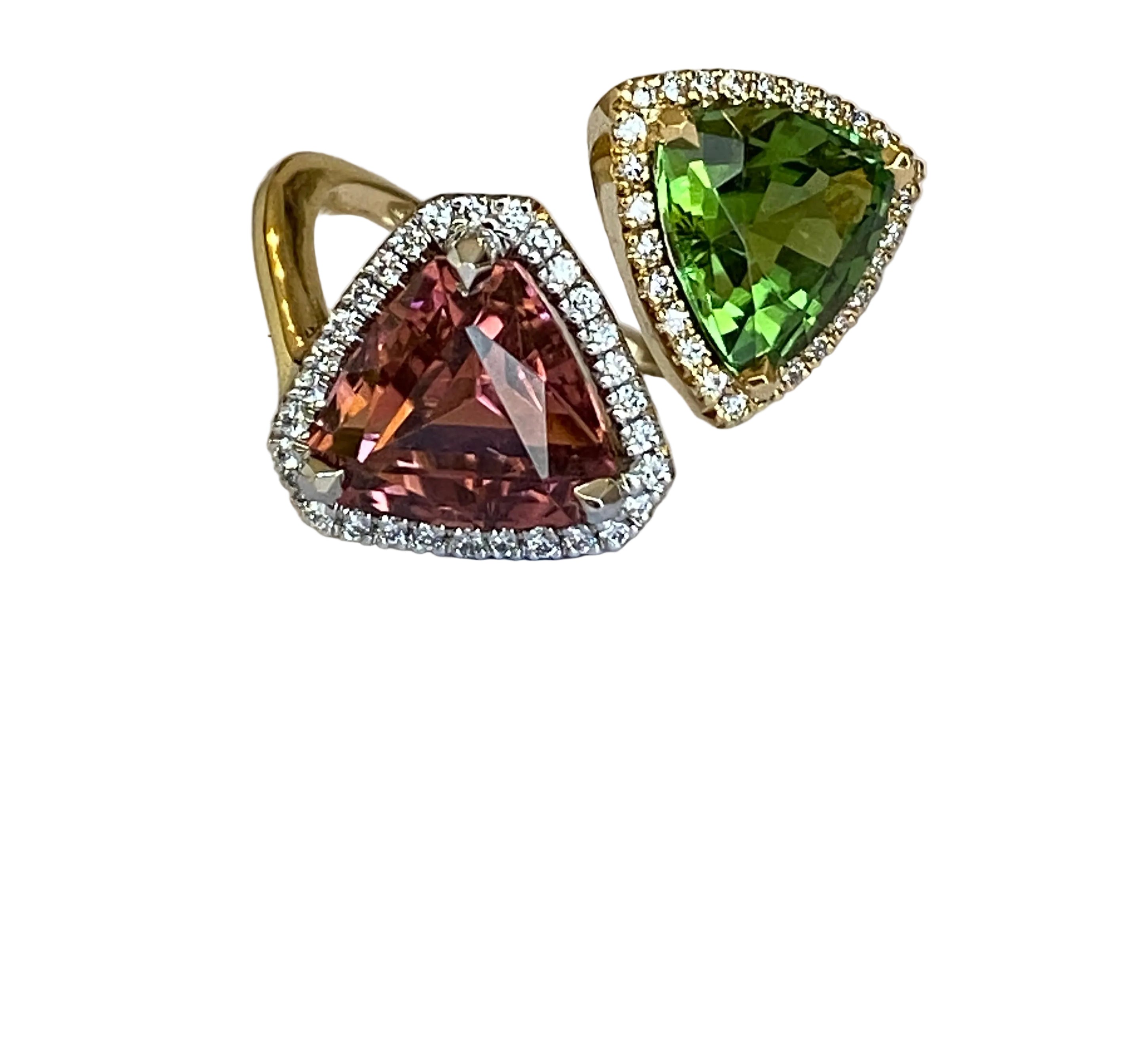 ALGT Certified Toi et Moi 5.84 crt Tourmalines and Diamond Cocktail Ring