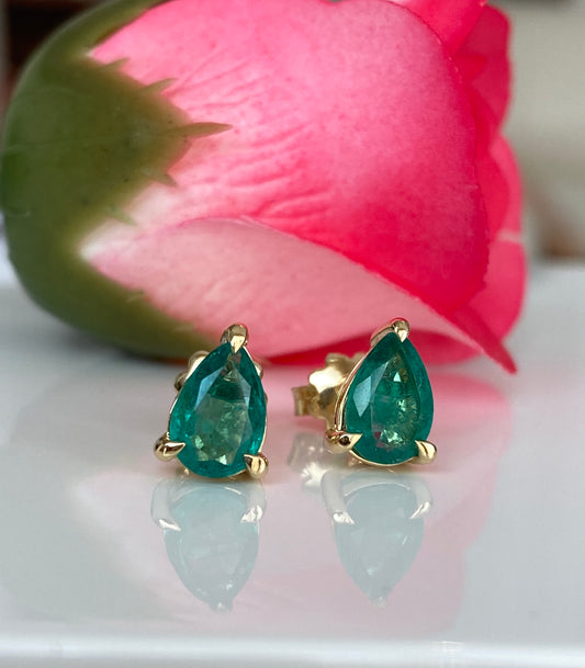 ALGT certified 2.17 Carat  Intense Green Color Emeralds yellow Gold Earrings