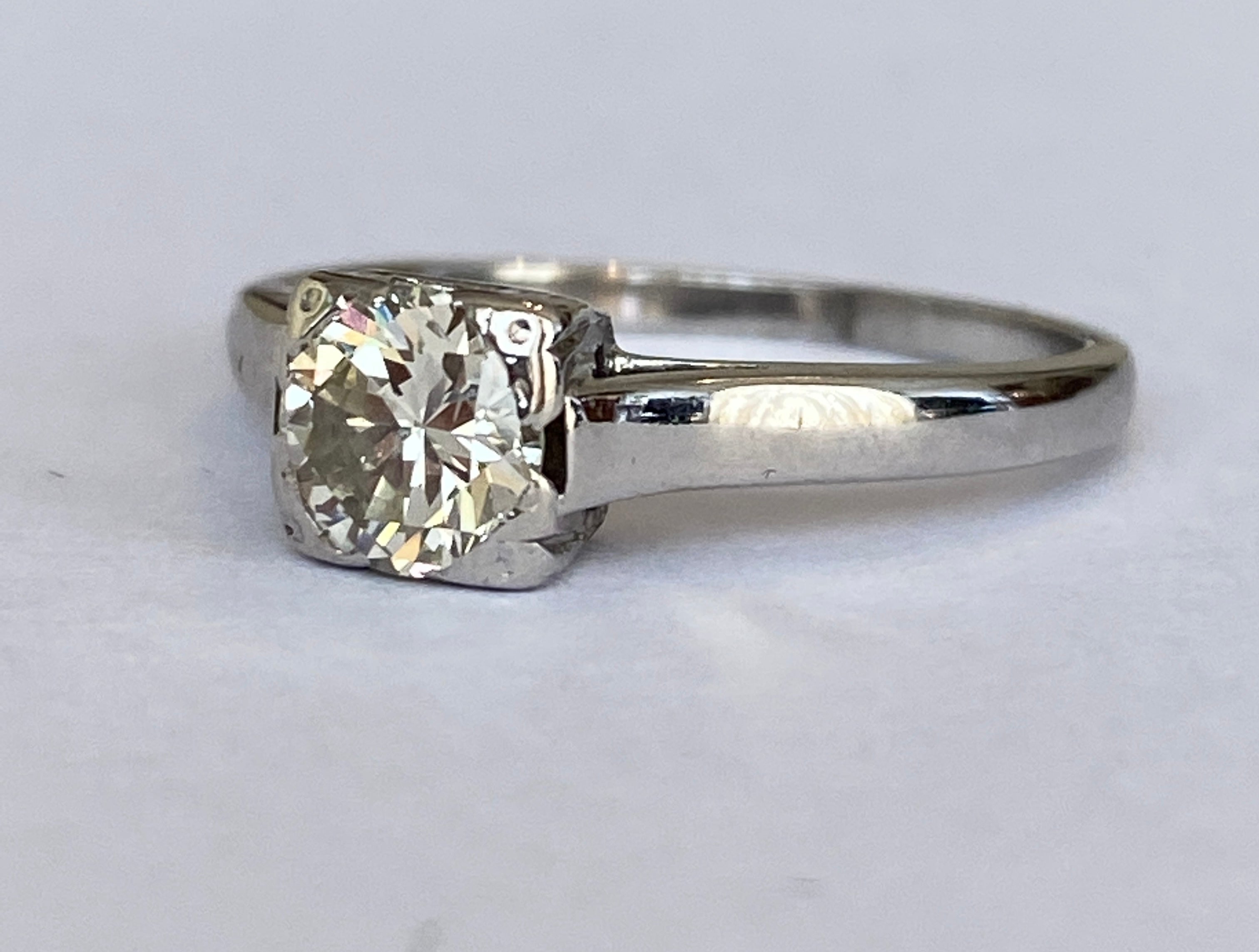 Late Art Deco 0.63  Carat Old European Brilliant Cut Diamond Solitaire Engagemen