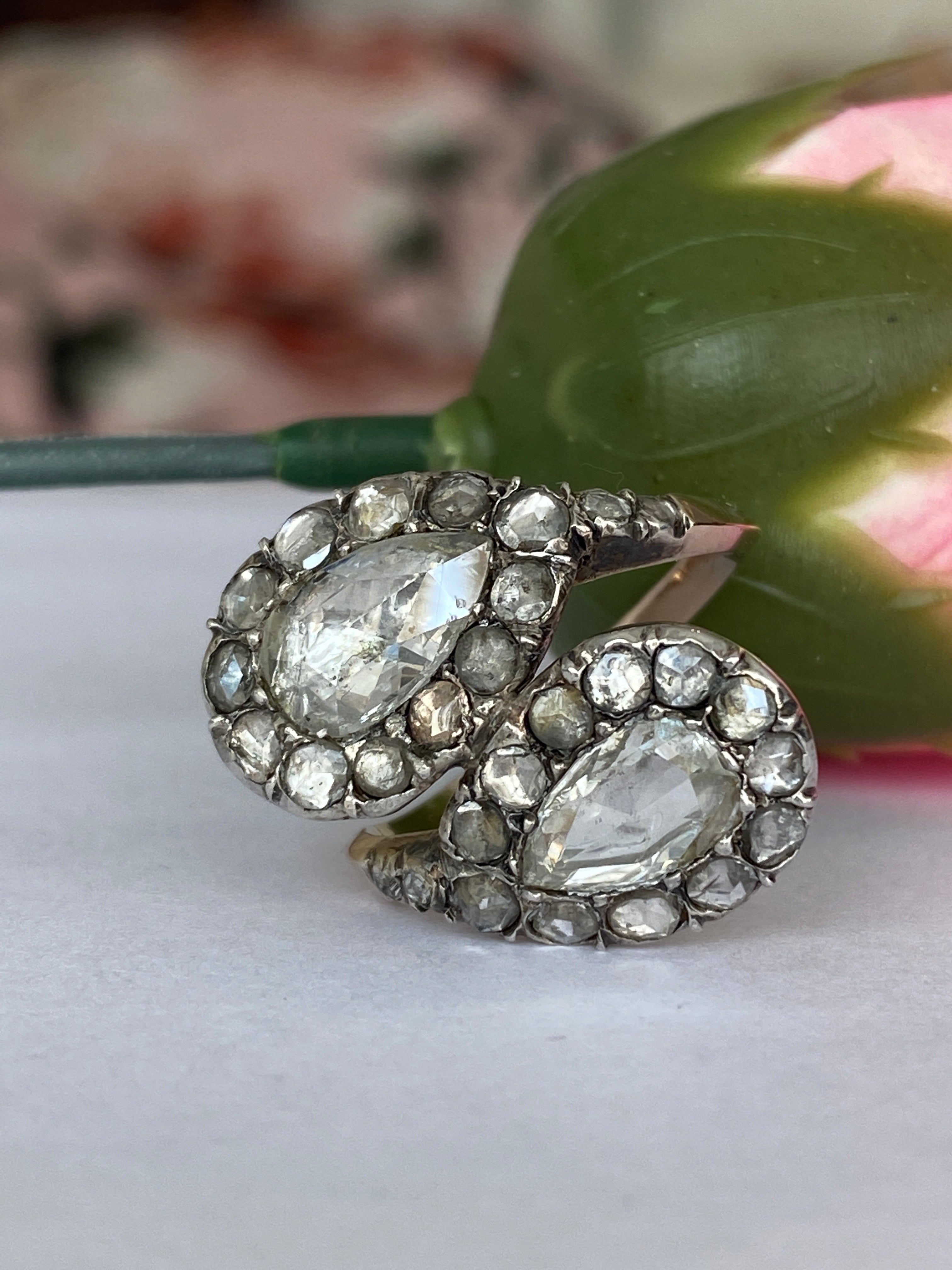 Antique Georgian toi en moi diamond gold/silver ring of the 18th/19th century.