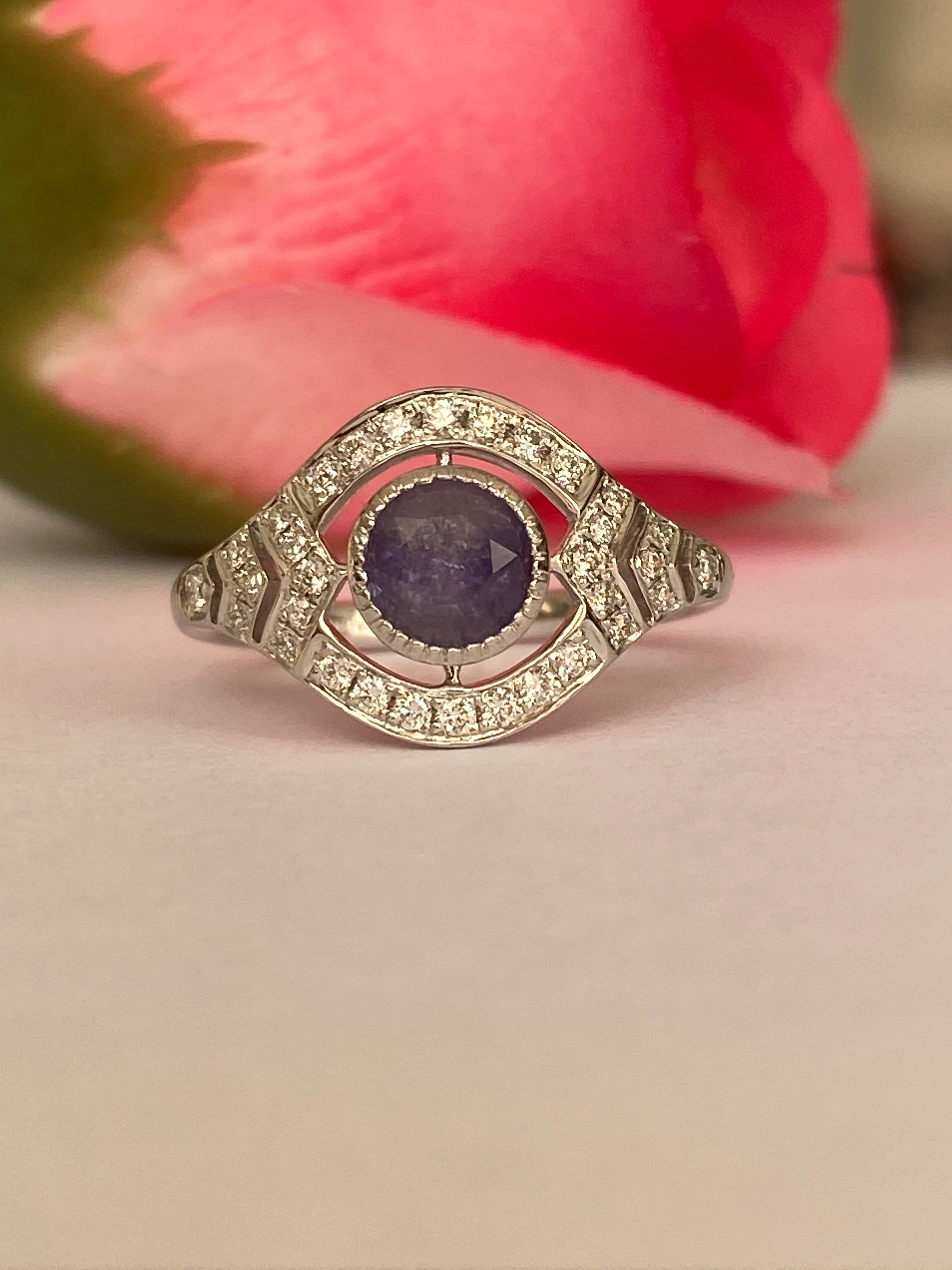 ALGT certified Natural 0.77 Carat  Alexandrite and  Diamond  White Gold  Ring