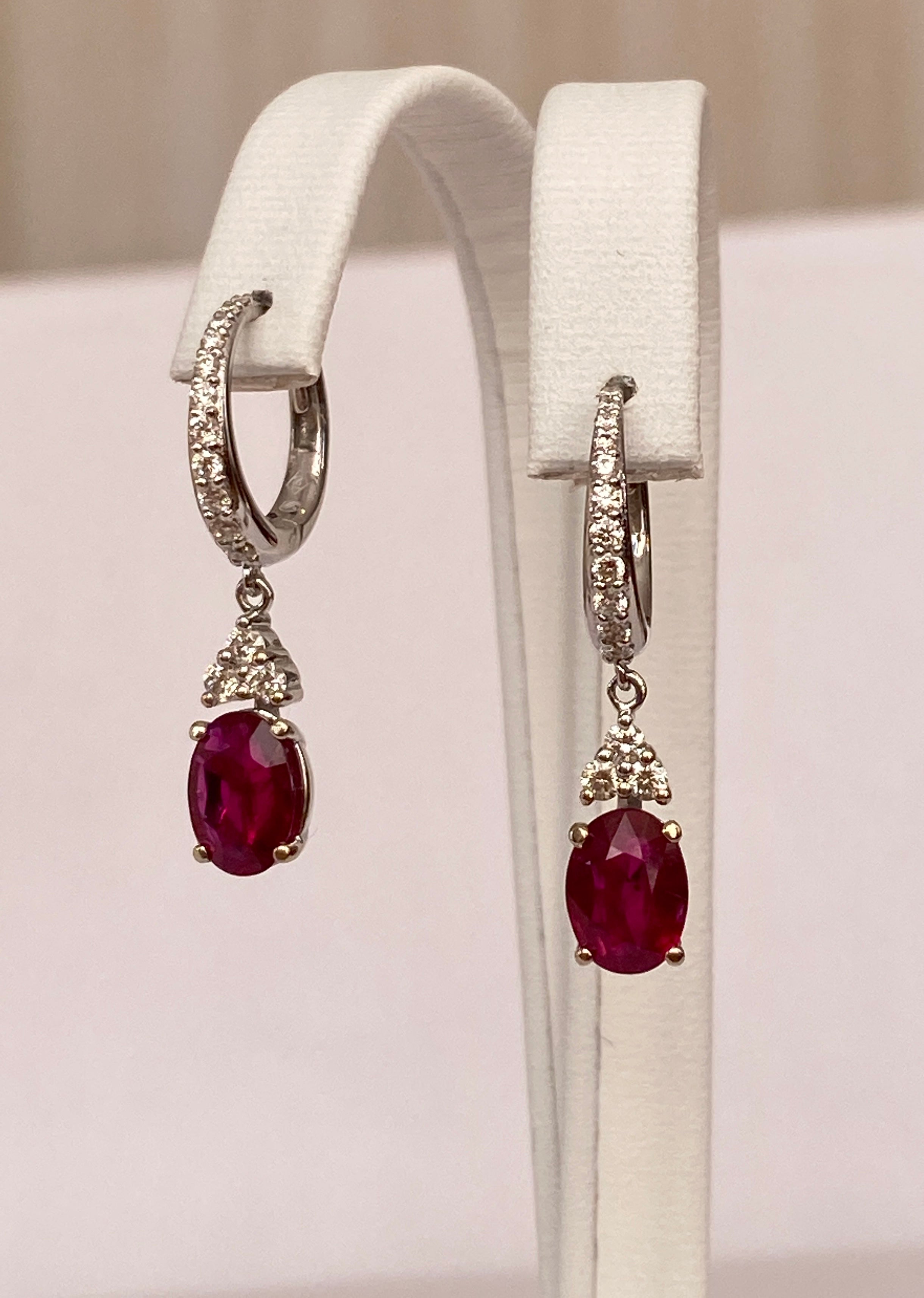 Certified 18 Kt. White Gold Earrings with 2.28 Ct Rubies and Diamonds