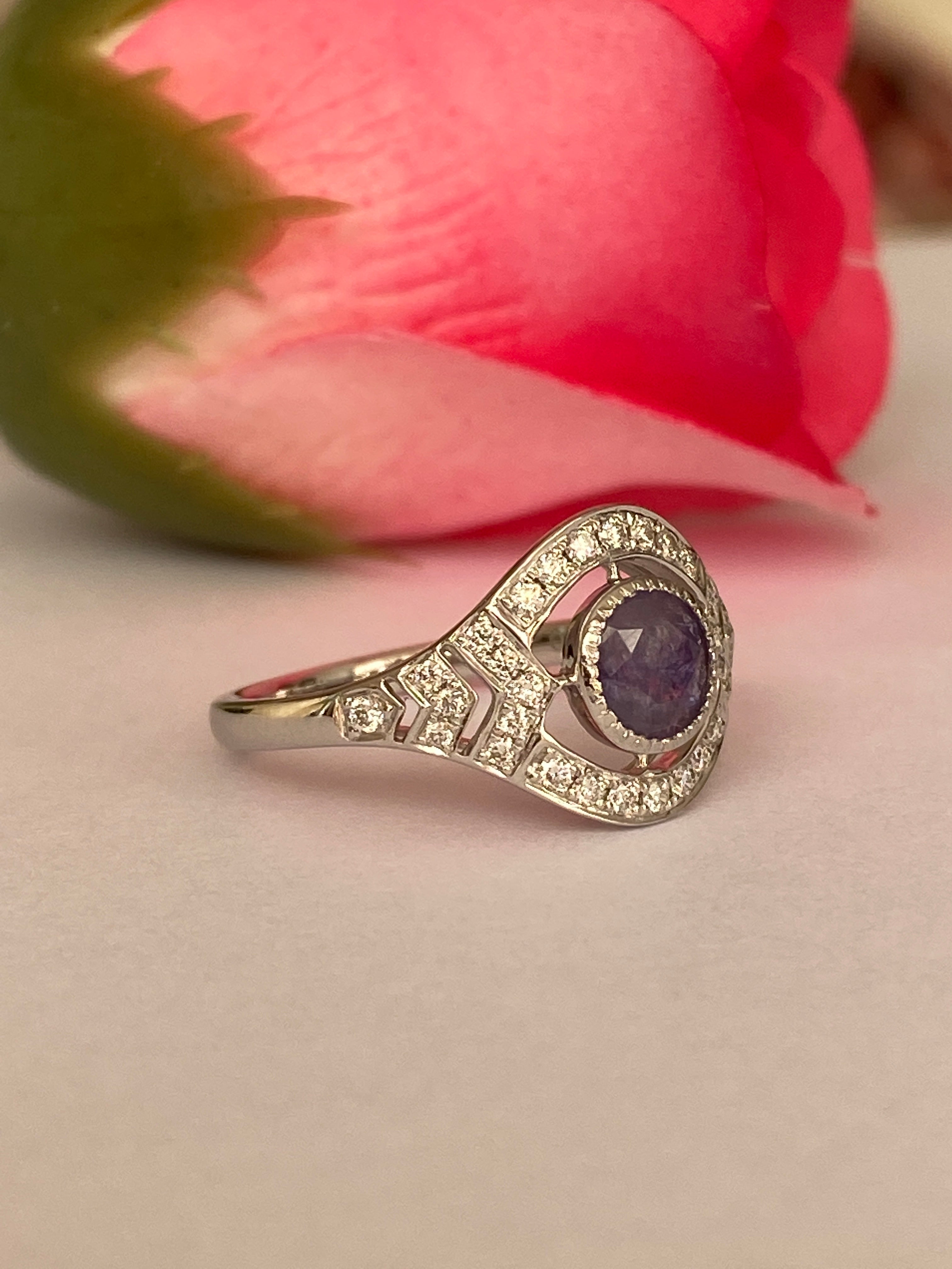 ALGT certified Natural 0.77 Carat  Alexandrite and  Diamond  White Gold  Ring