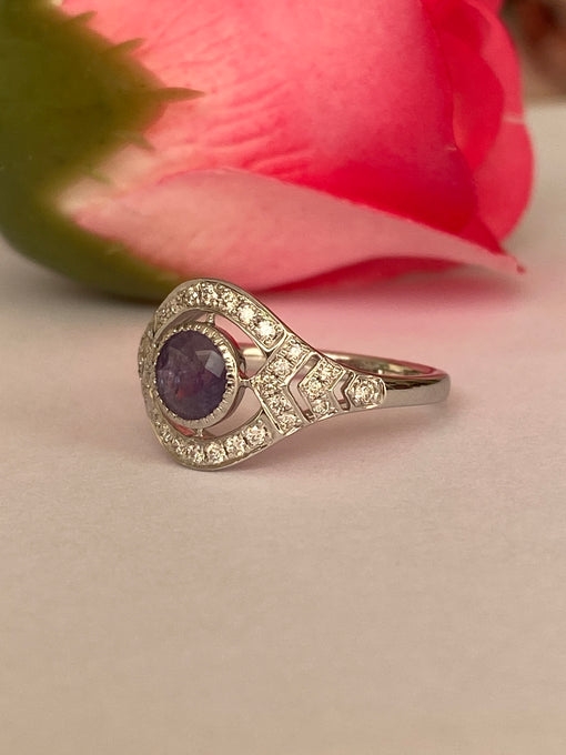 ALGT certified Natural 0.77 Carat  Alexandrite and  Diamond  White Gold  Ring
