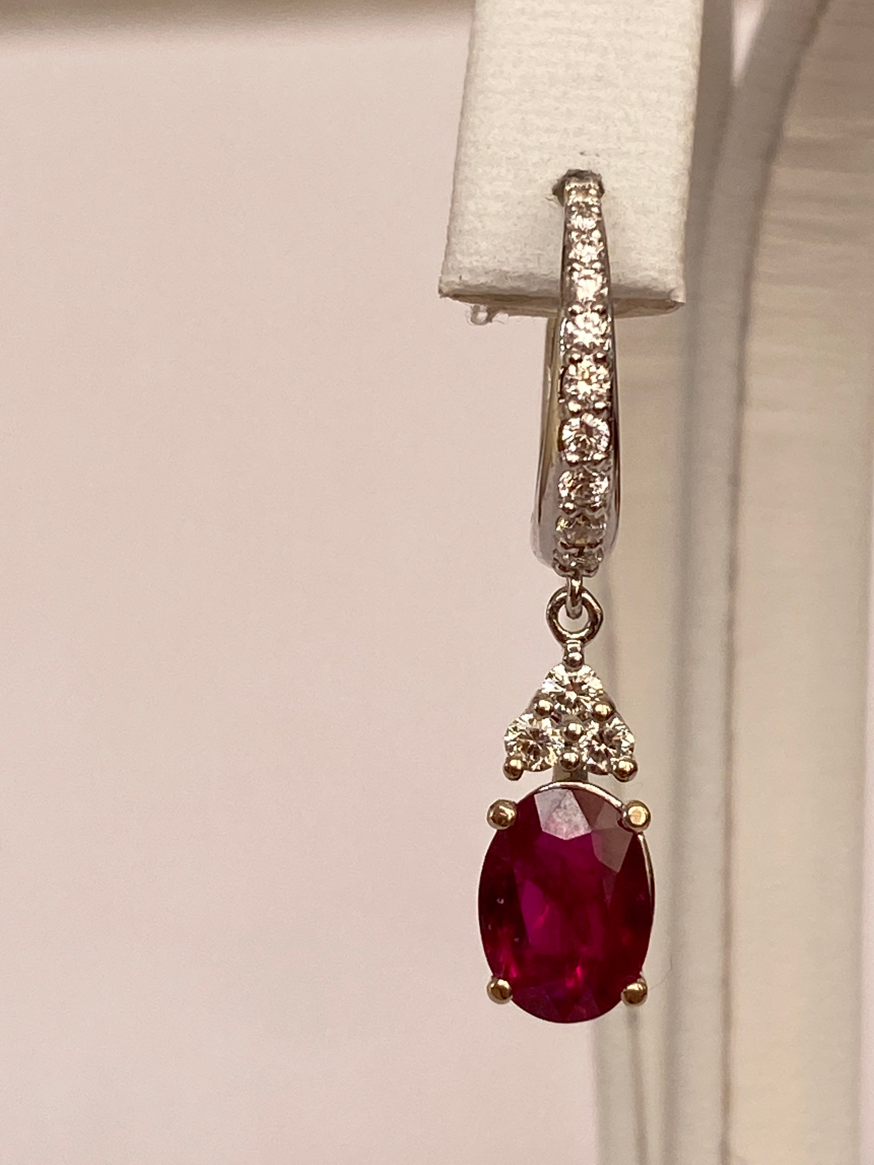 Certified 18 Kt. White Gold Earrings with 2.28 Ct Rubies and Diamonds