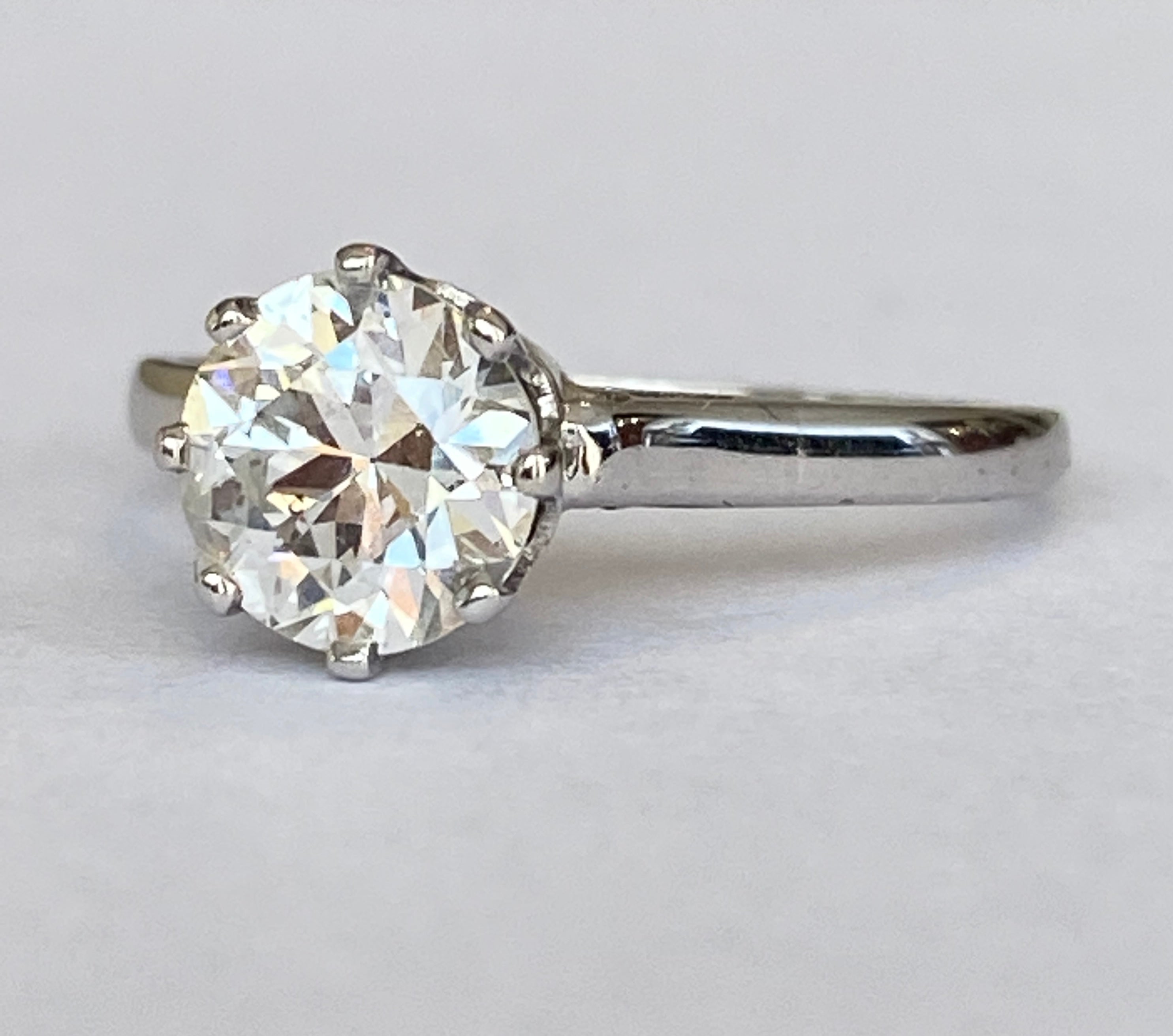 Late Art Deco 1.14 Carat Old European Brilliant Cut Diamond Solitaire Engagement