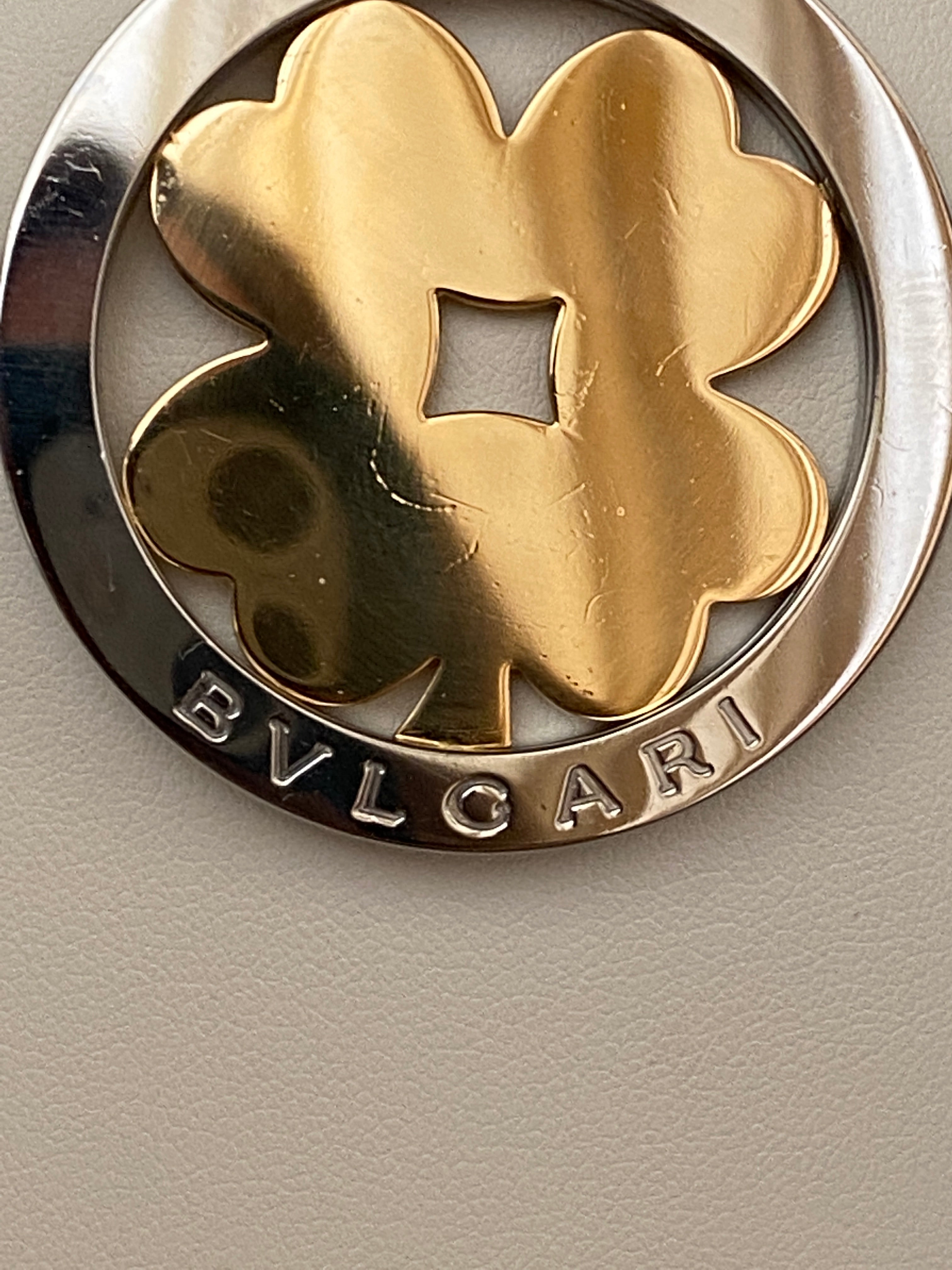 Bulgari Tondo Clover 18k Gold Steel Extra Large Pendant Brown and Black Leather