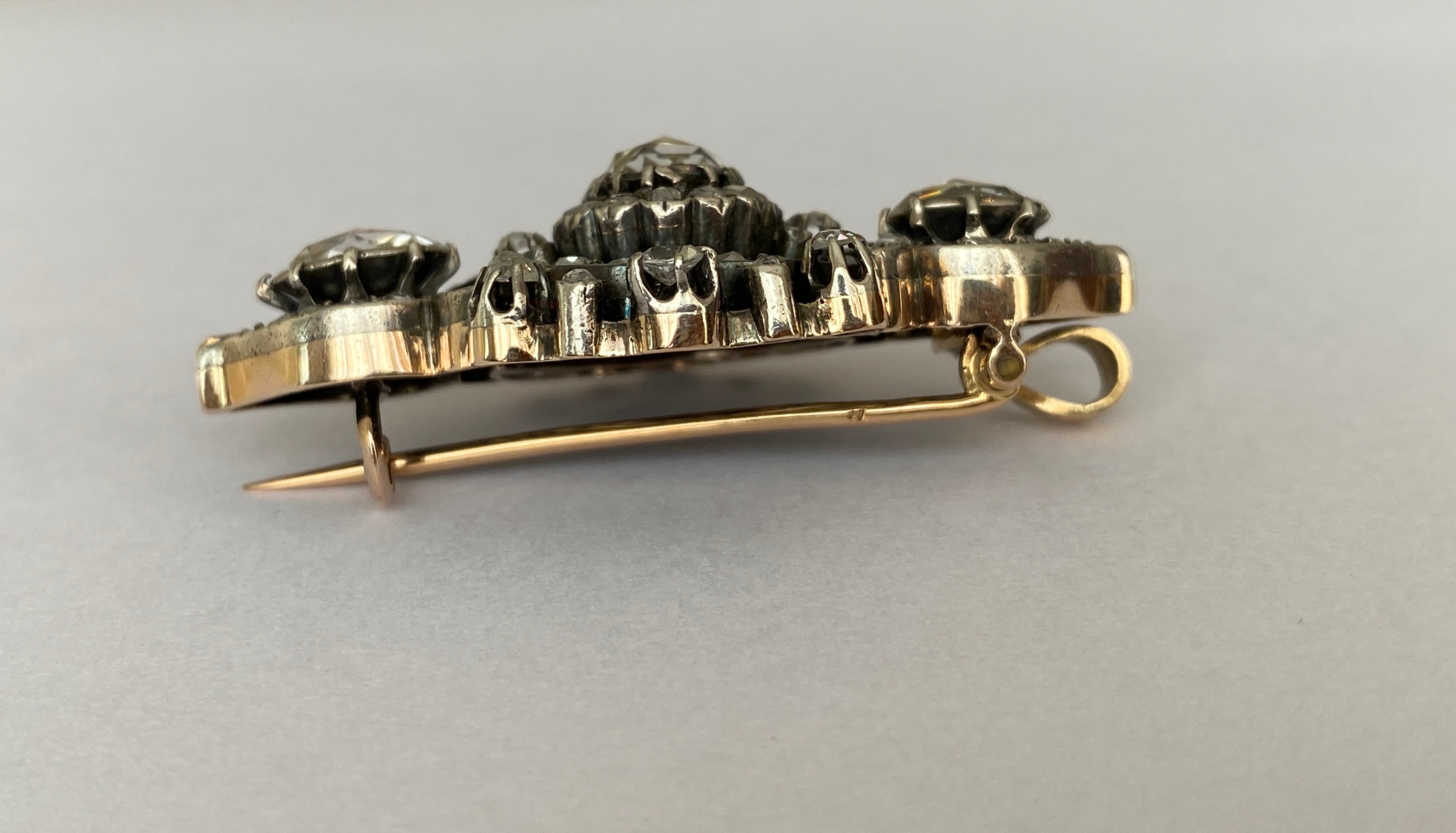 French Antique 18k Gold /Silver Napoleon III 6ct Rose-Cut Diamond Brooch/Pendant