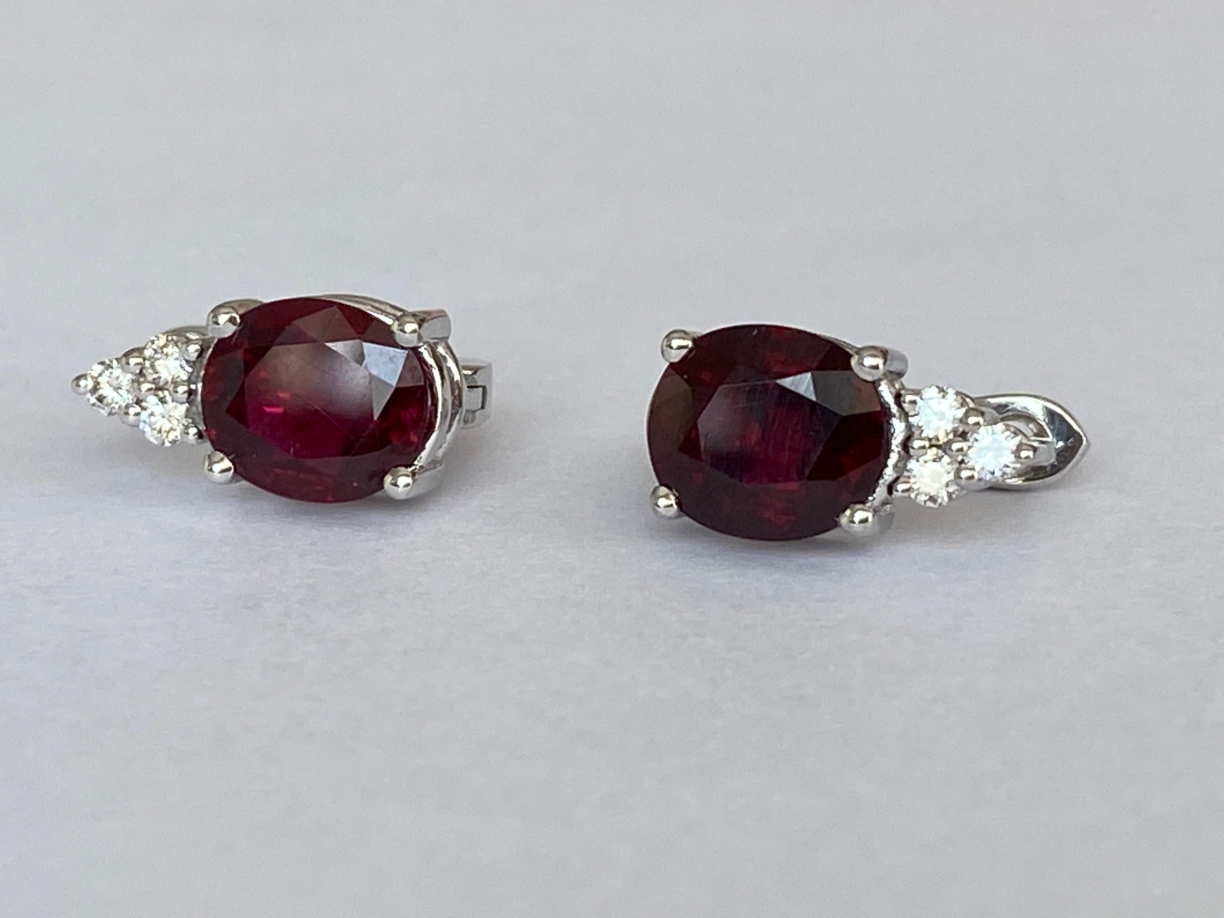 Exquisite 4.32Carat Red Rubies and Diamond 18k Solid White Gold Stud Earrings