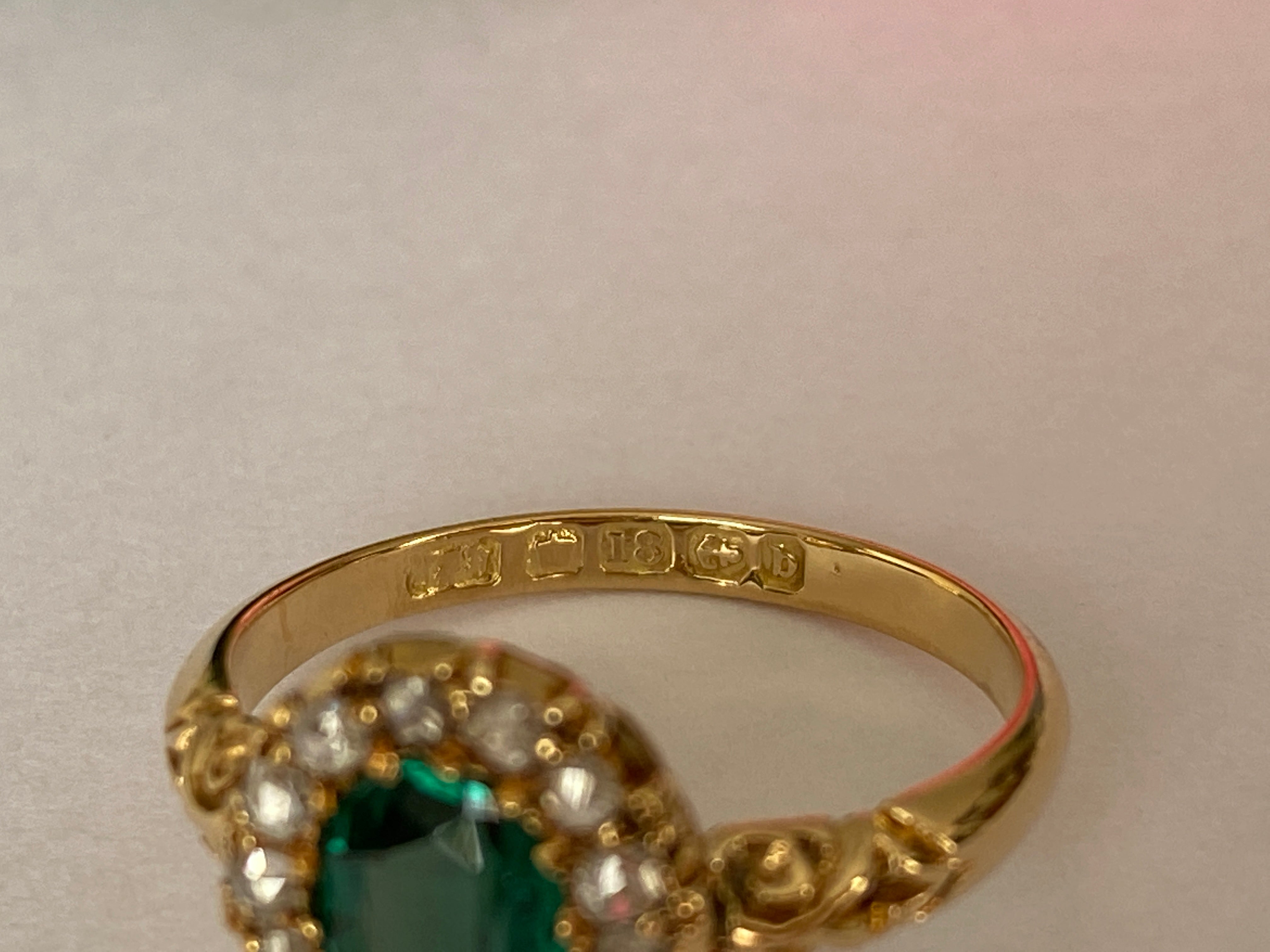 Antique Edwardian 18K Yellow Gold Green Garnet Doublet and Rose-Cut Diamond Ring