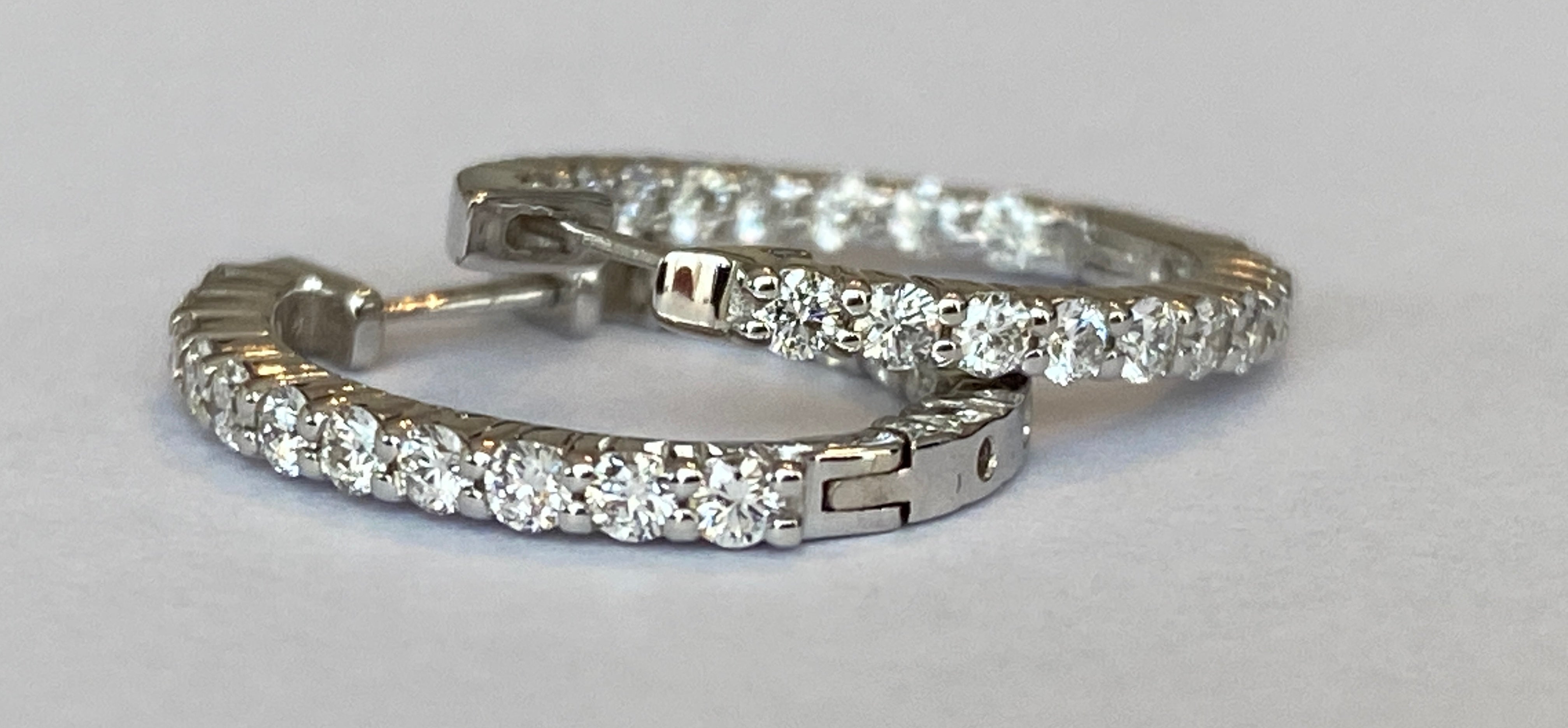 White 18 kt  Gold Huggies Hoop 1.00ct Diamond Earrings