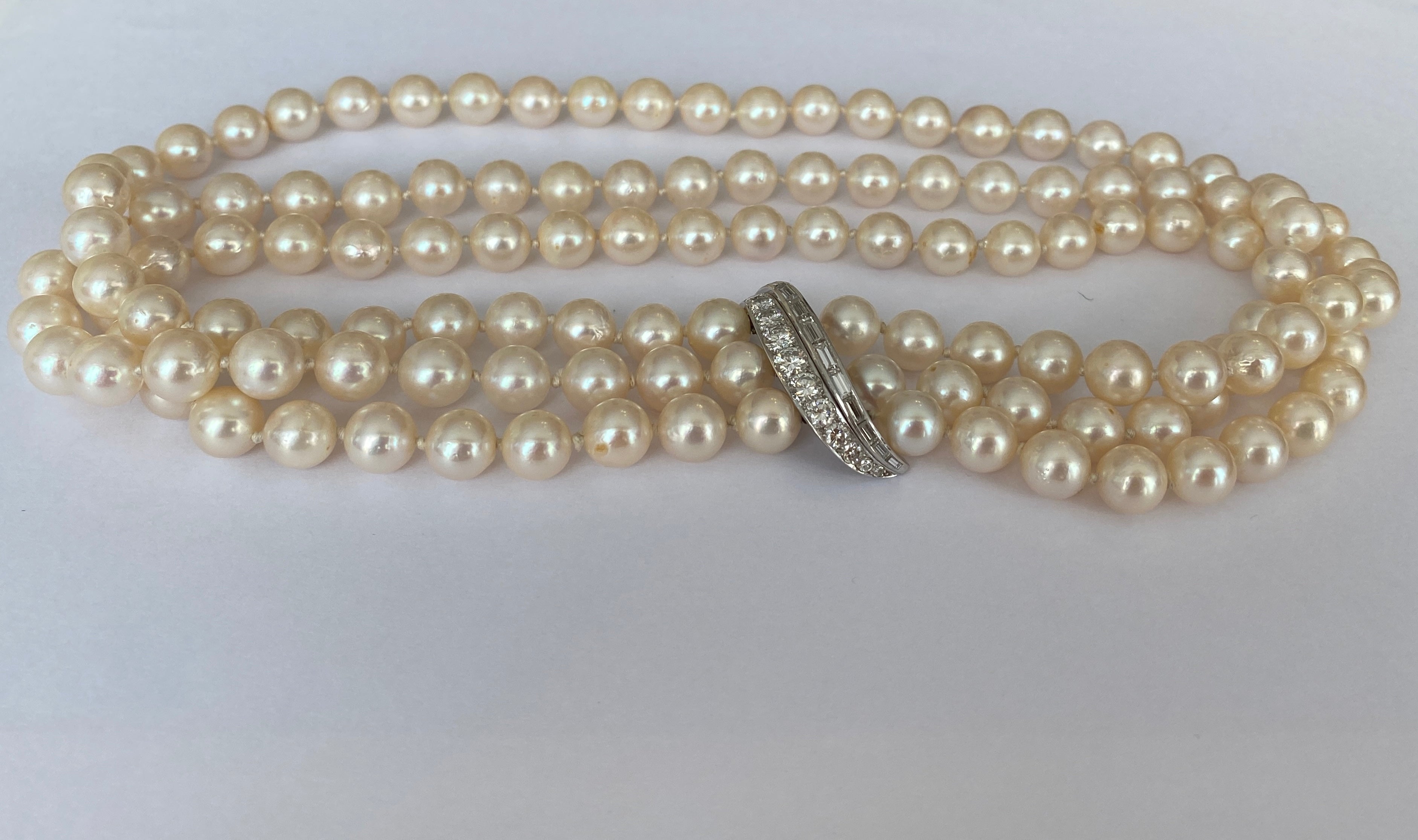 2.60 ct Diamond  & Pearl Vintage Choker Necklace in 18k White Gold