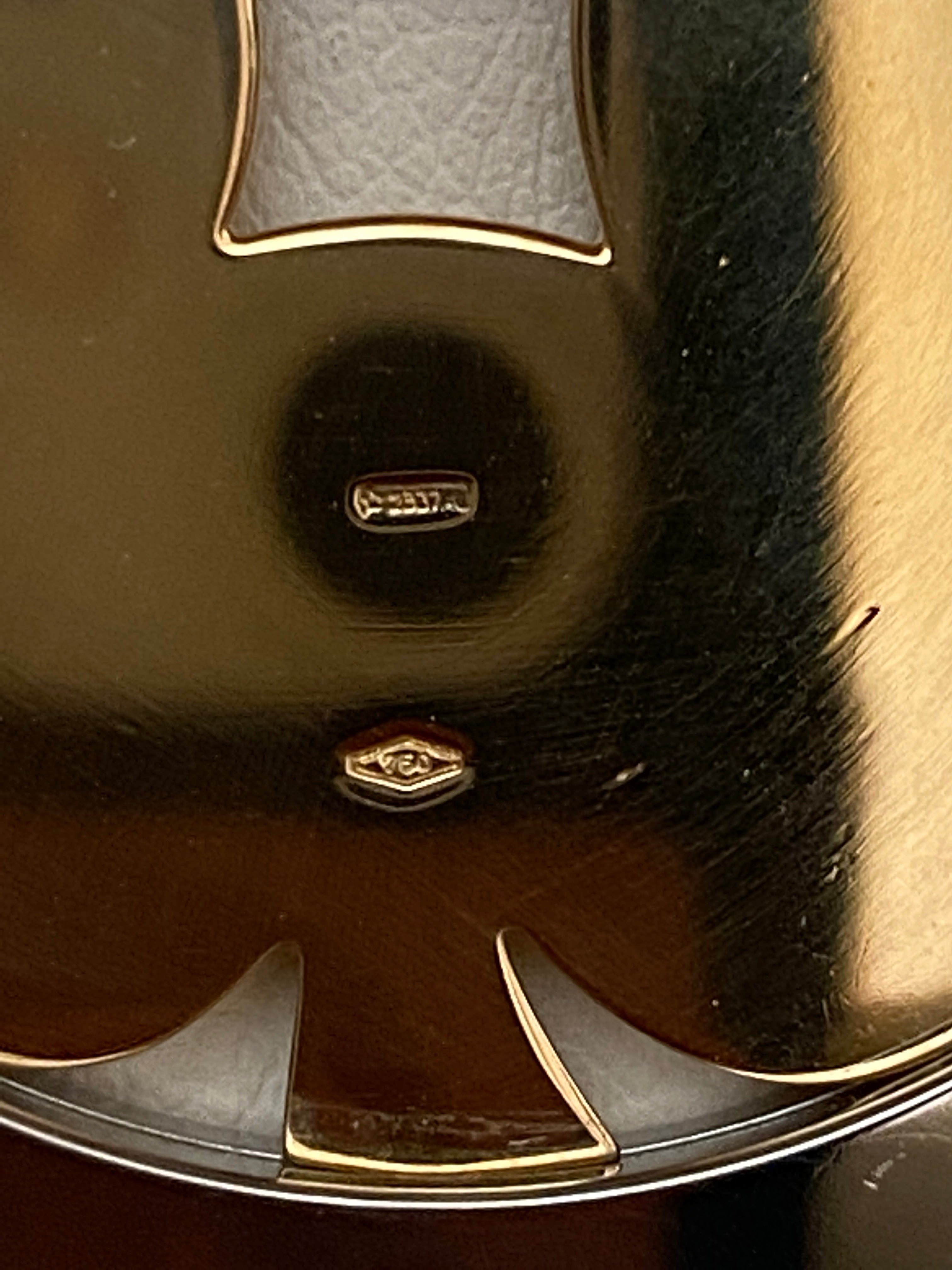 Bulgari Tondo Clover 18k Gold Steel Extra Large Pendant Brown and Black Leather