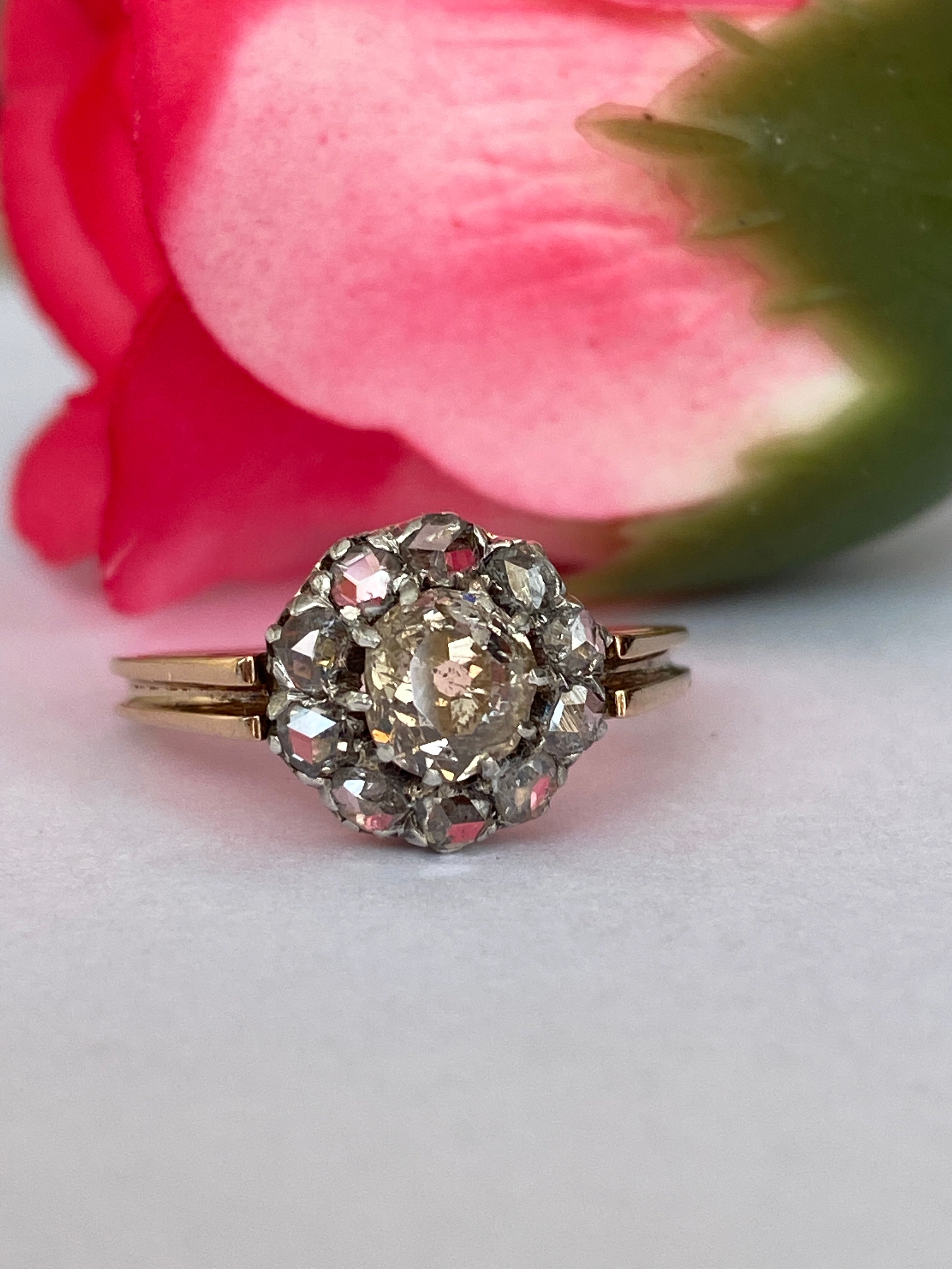 Antique Circa 1900s 18k Gold Handmade Natural Rose and Bolshevik Cut Diamond