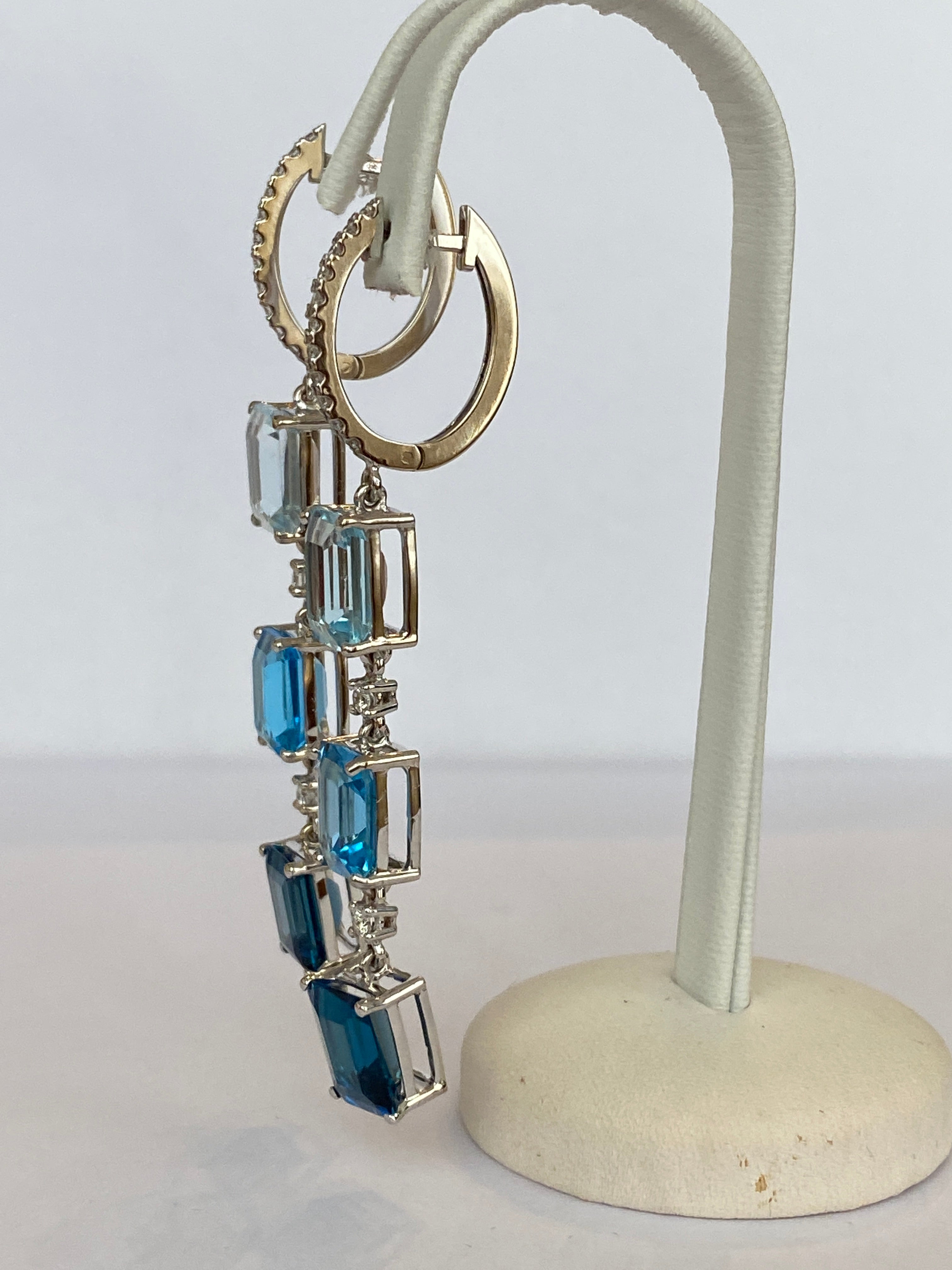 Exquisite 18K White Gold 22.45 Carat Blue Topaz & Diamond Dangle Earrings