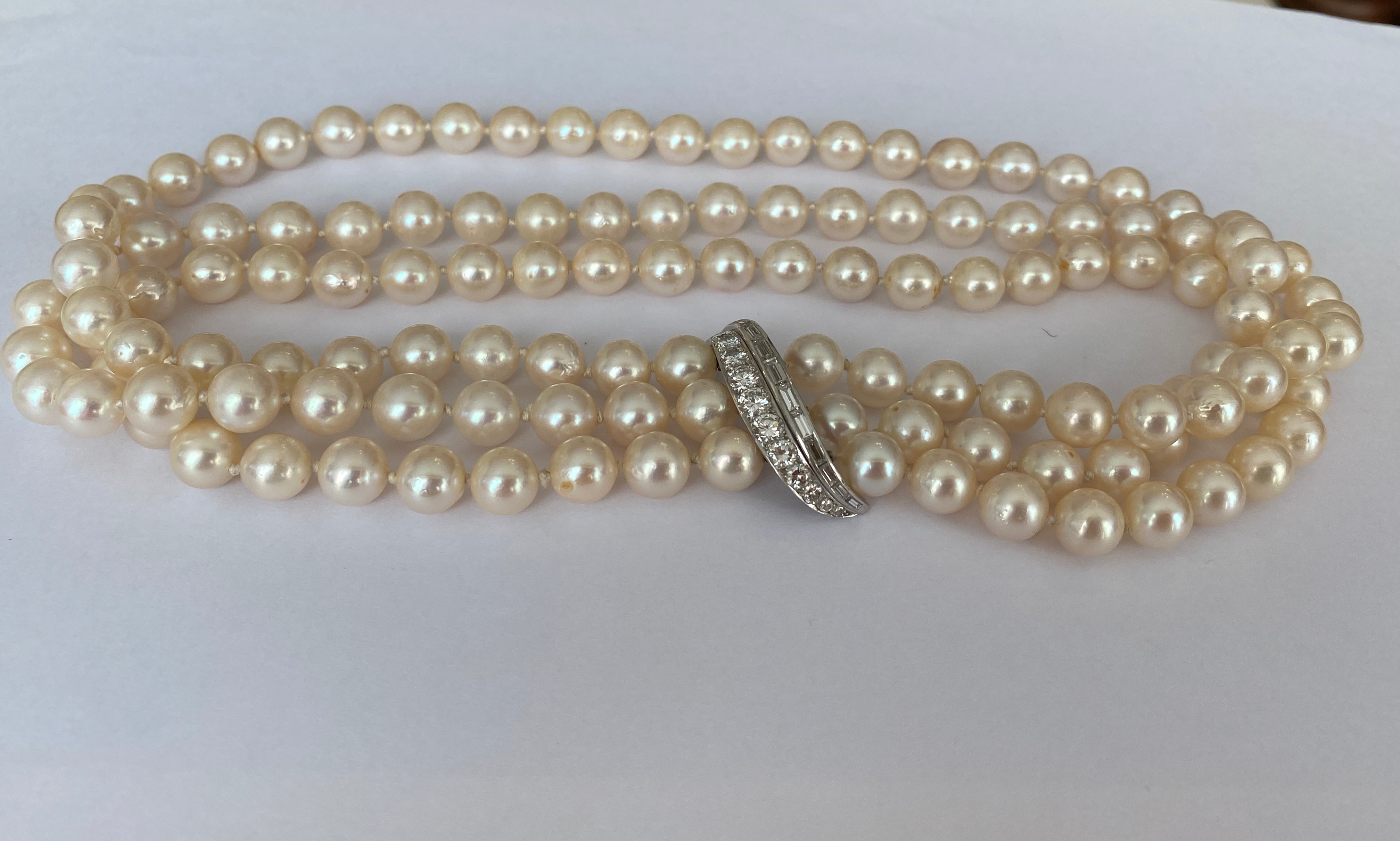 2.60 ct Diamond  & Pearl Vintage Choker Necklace in 18k White Gold