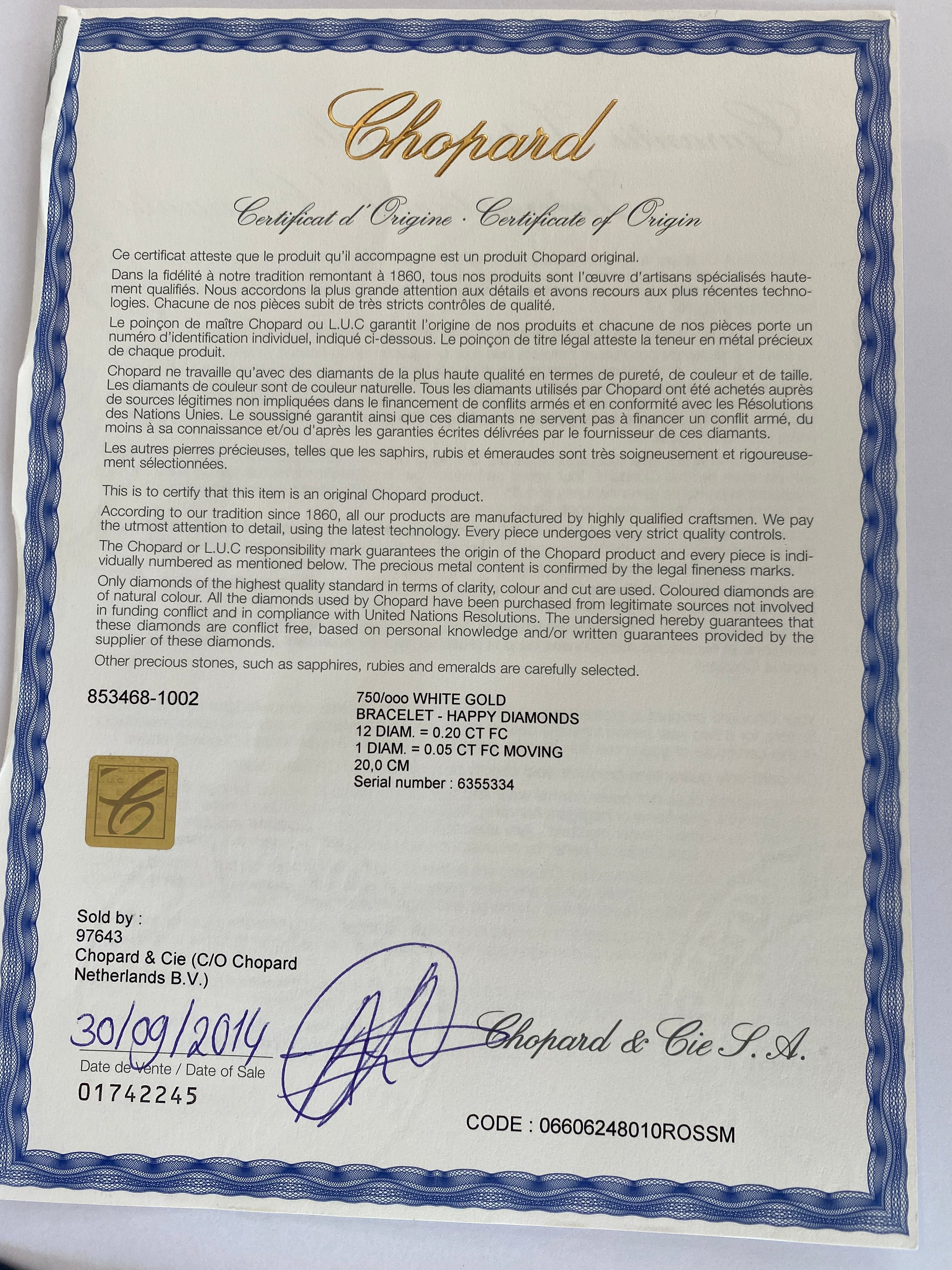 Chopard 18 Karat White Gold Floating Diamond Heart Link Bracelet