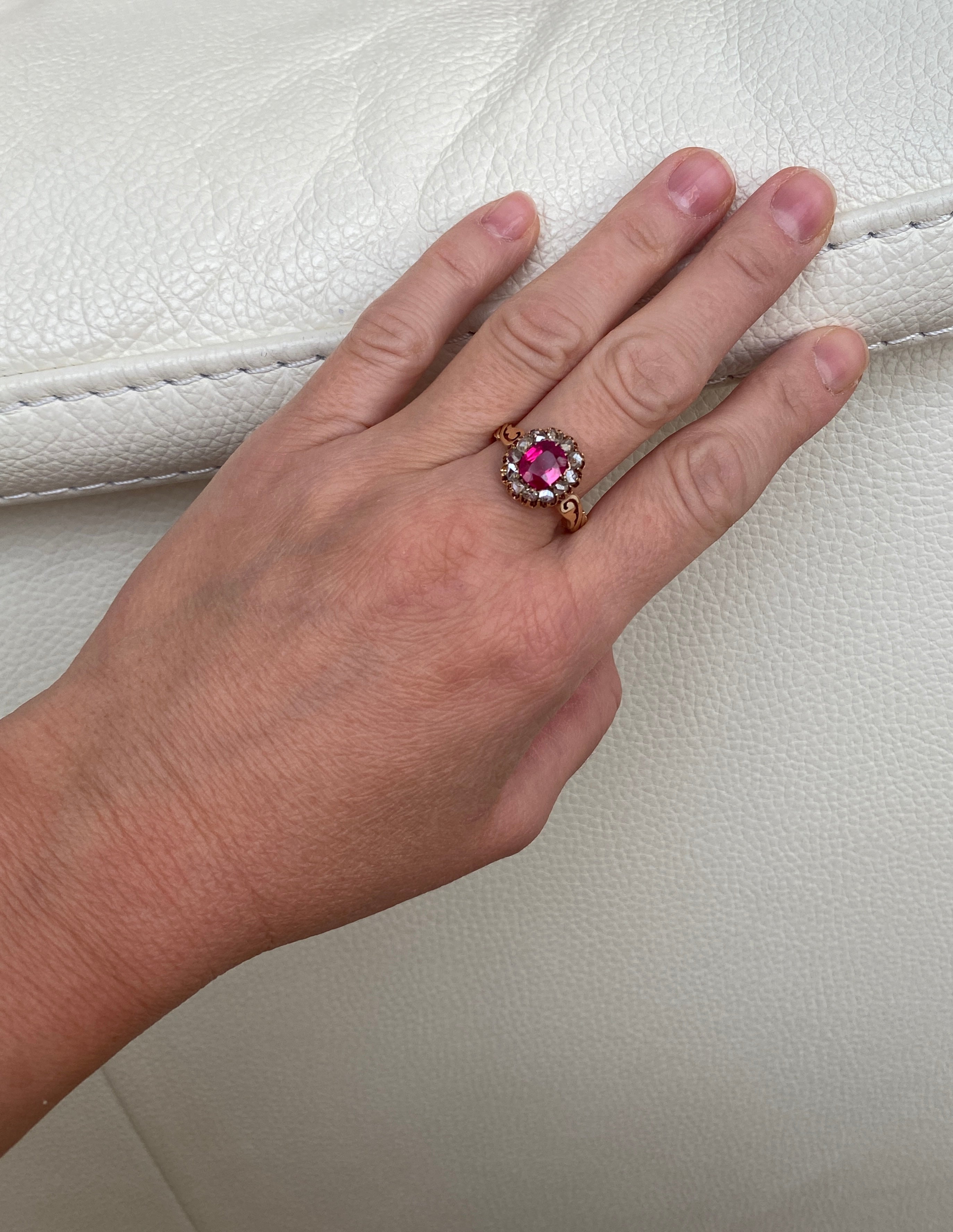 Russian Antique 1910s  Ruby and Old Mine Cut Diamond Ring