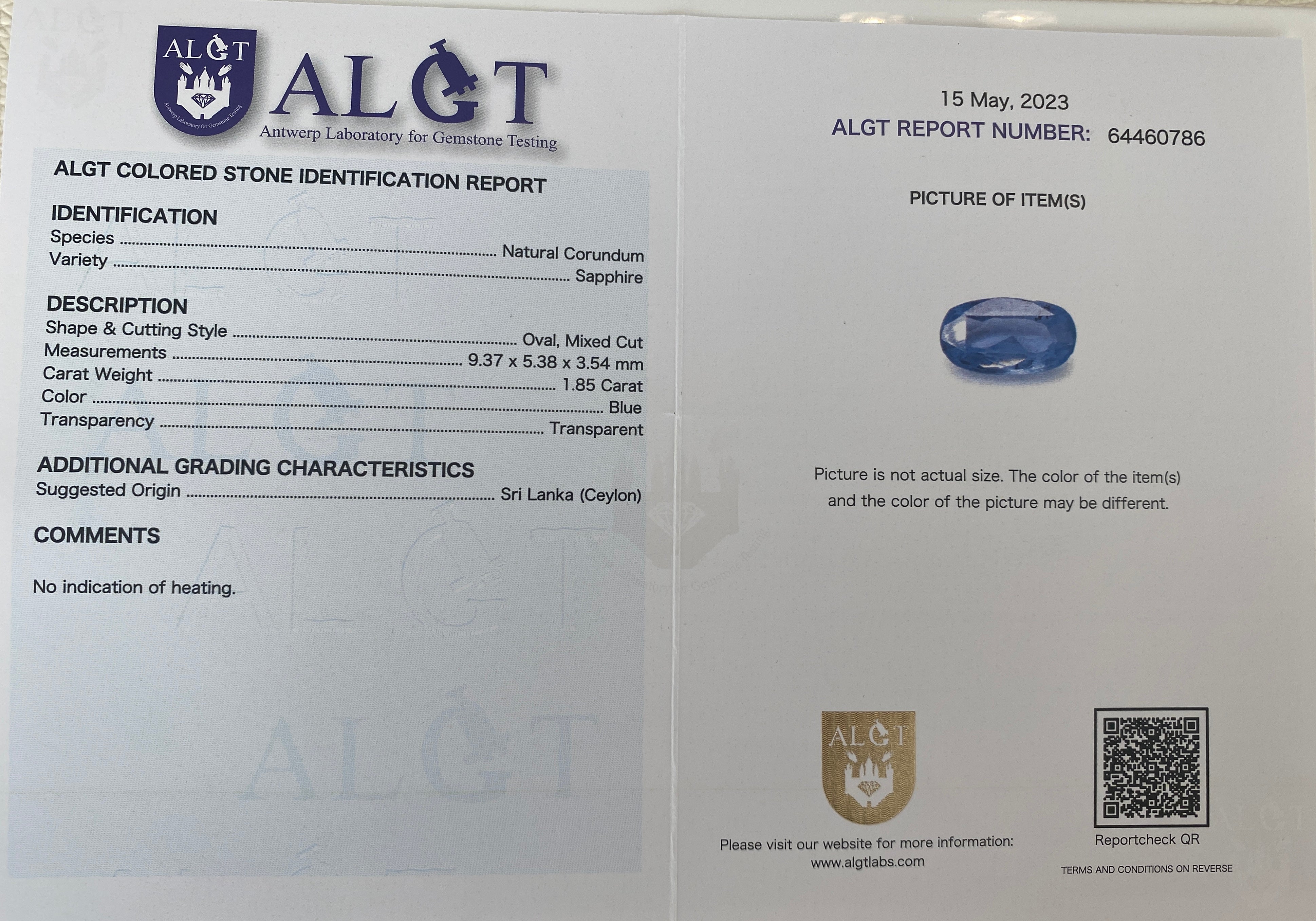 Certified 1.85 Carat Ceylon Sapphire & Diamond White Gold Ring