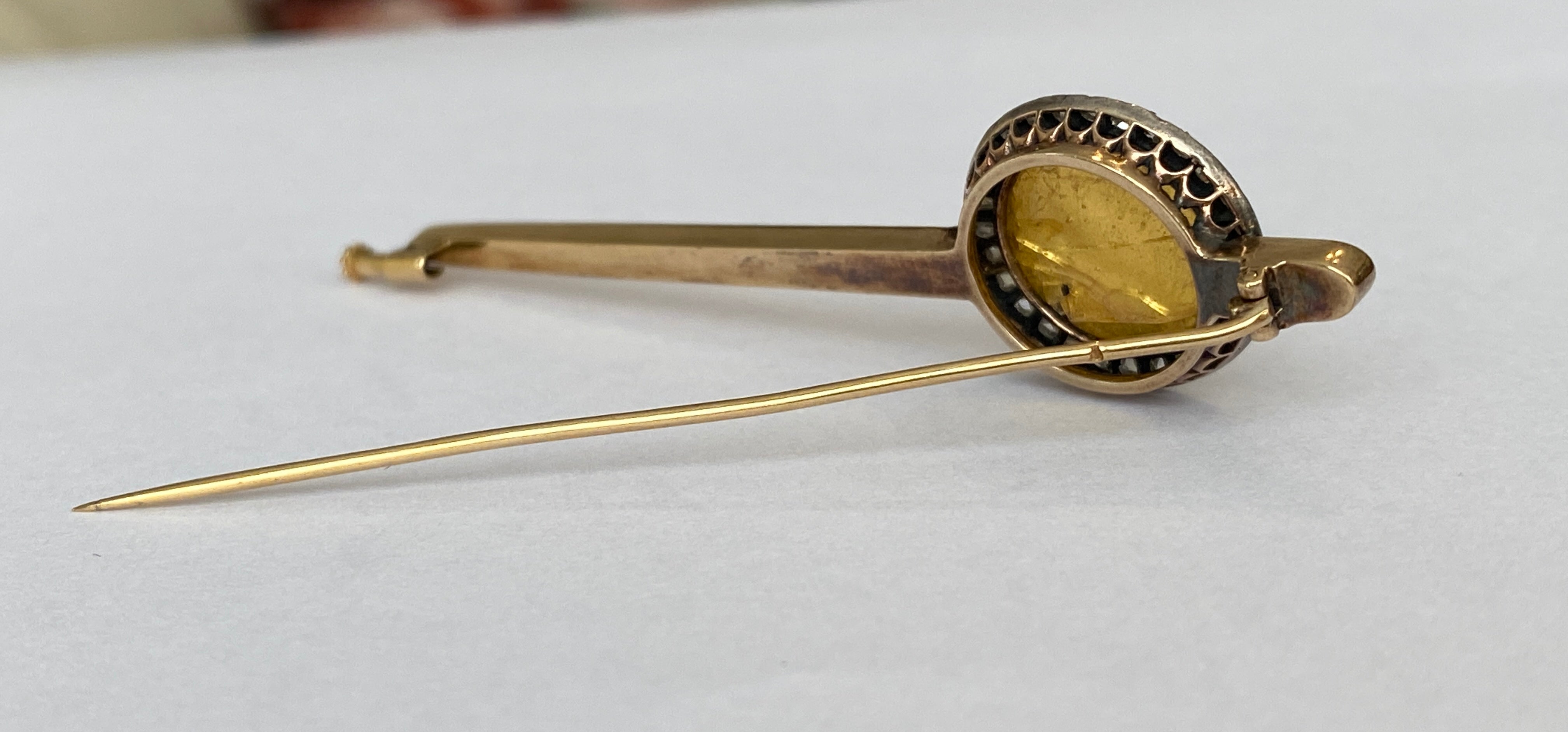 Important 8.7g Antique French 18 Karat Gold Art Nouveau Limoges Enamel Brooch