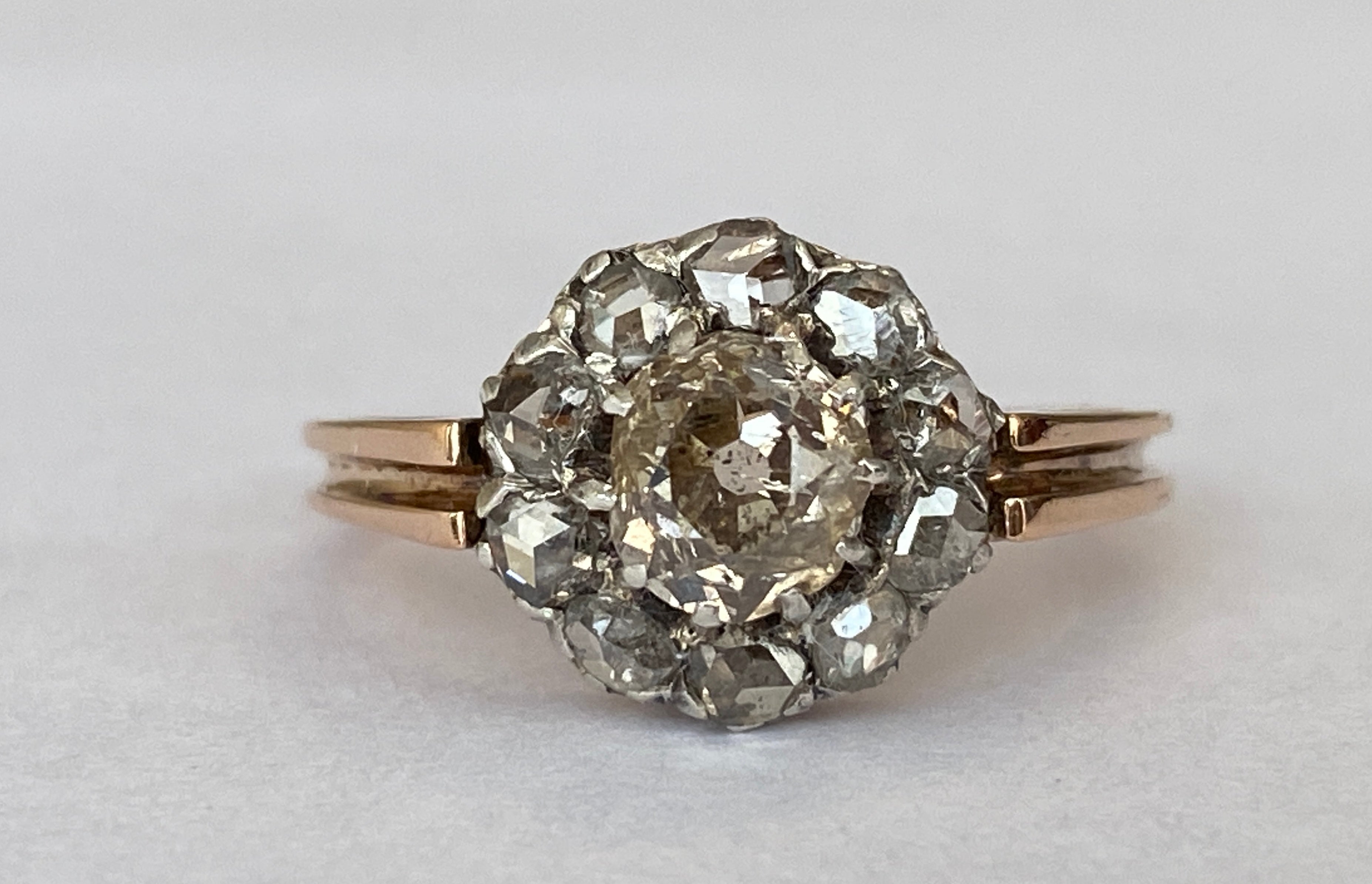 Antique Circa 1900s 18k Gold Handmade Natural Rose and Bolshevik Cut Diamond