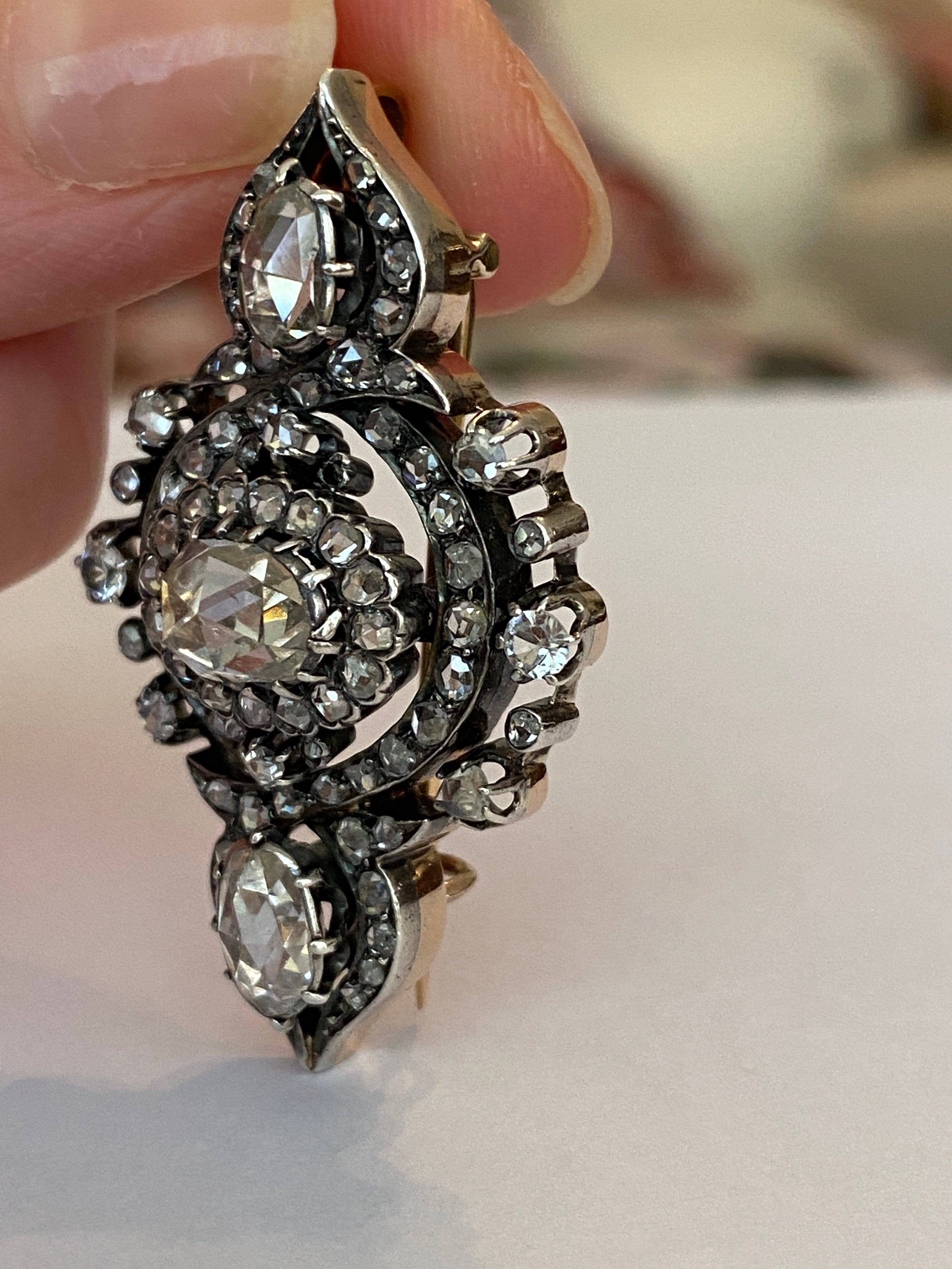 French Antique 18k Gold /Silver Napoleon III 6ct Rose-Cut Diamond Brooch/Pendant
