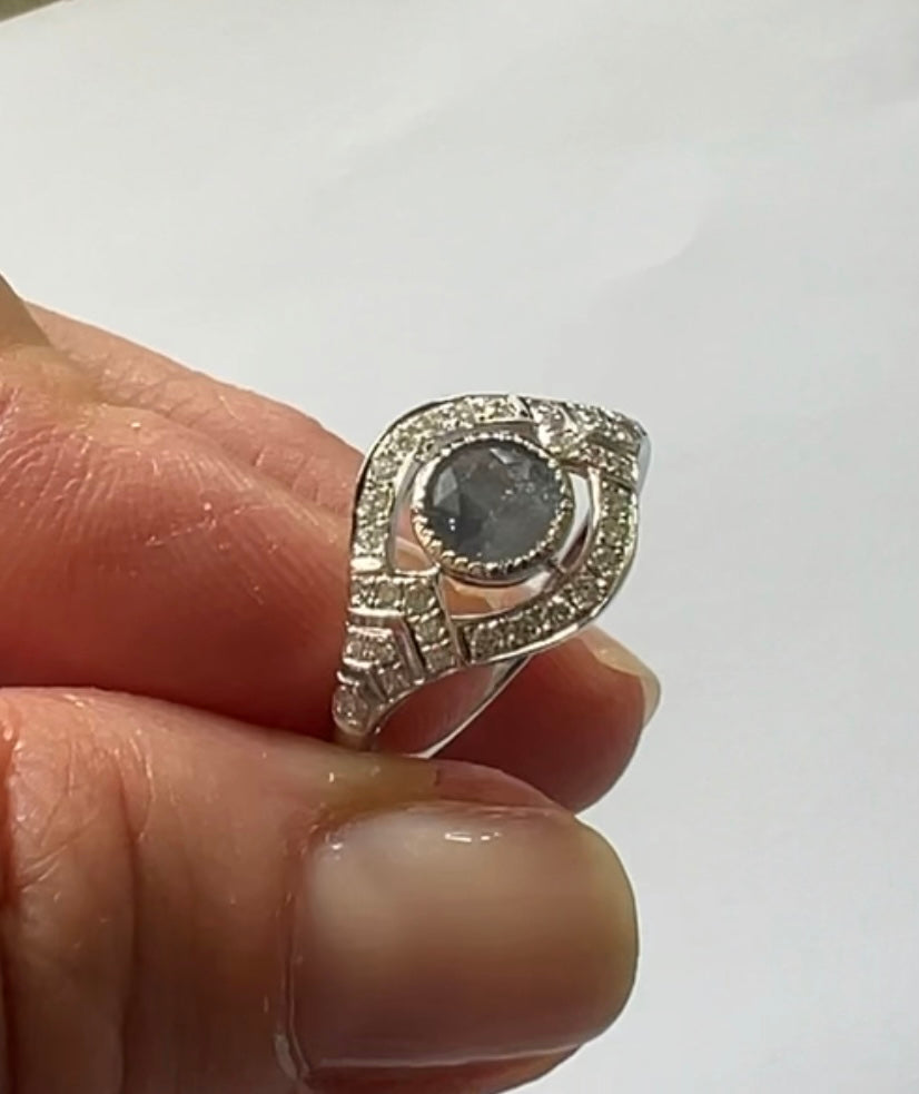 ALGT certified Natural 0.77 Carat  Alexandrite and  Diamond  White Gold  Ring