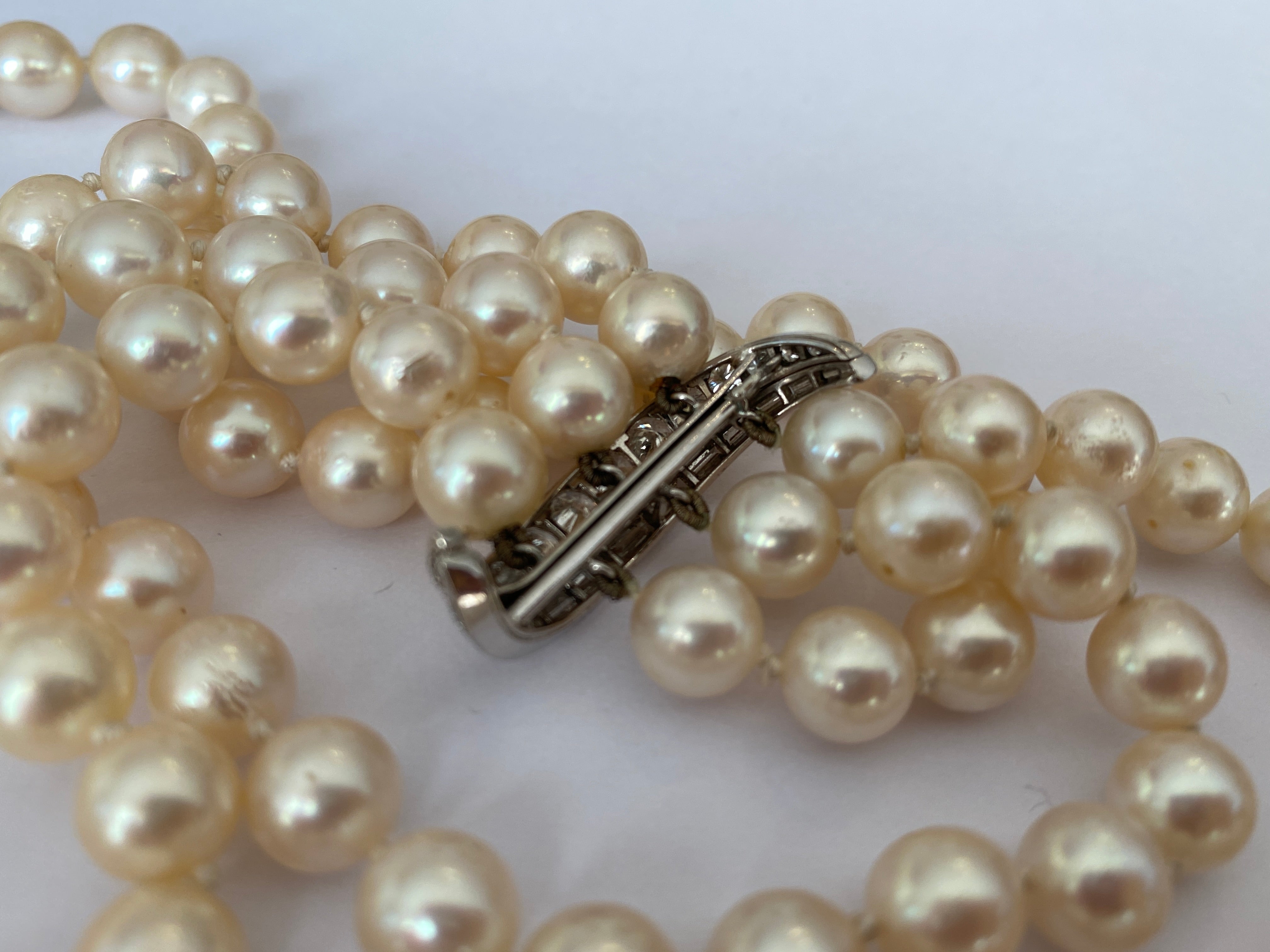 2.60 ct Diamond  & Pearl Vintage Choker Necklace in 18k White Gold