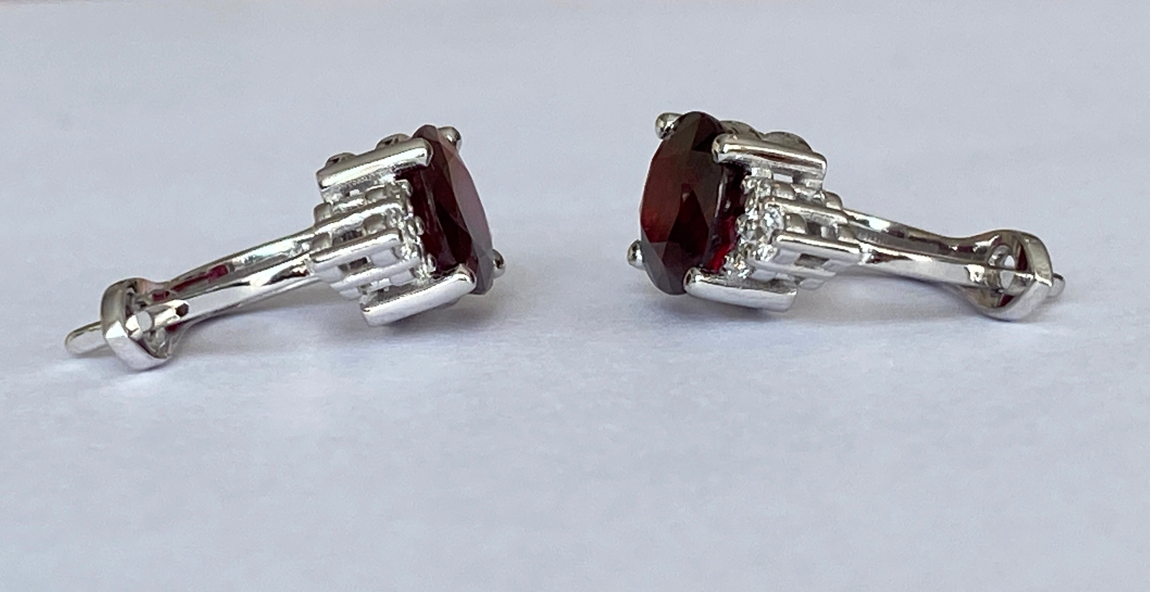 Exquisite 4.32Carat Red Rubies and Diamond 18k Solid White Gold Stud Earrings