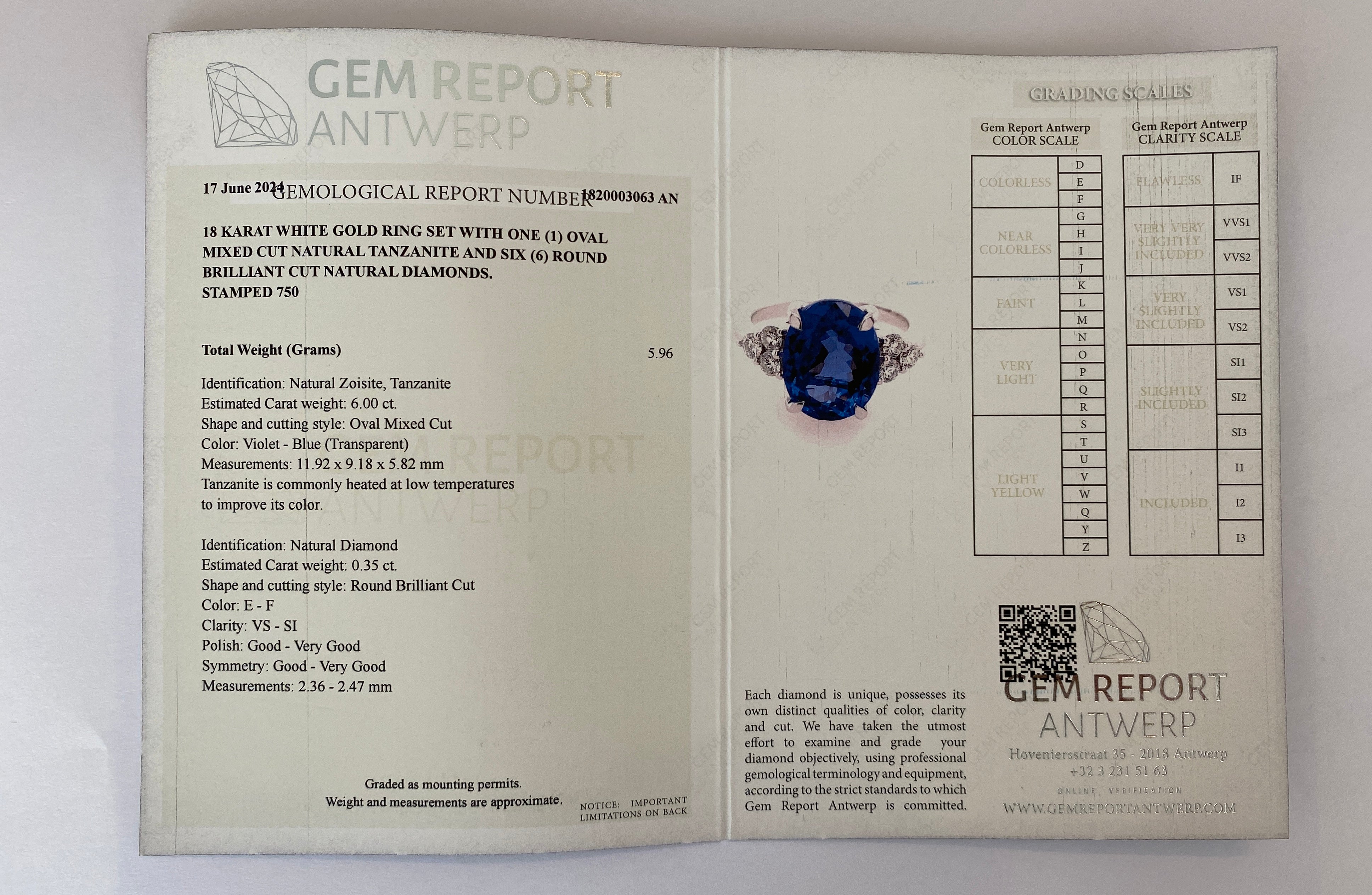 18K White Gold 6.00 ct Tanzanite & Diamond Cocktail Ring