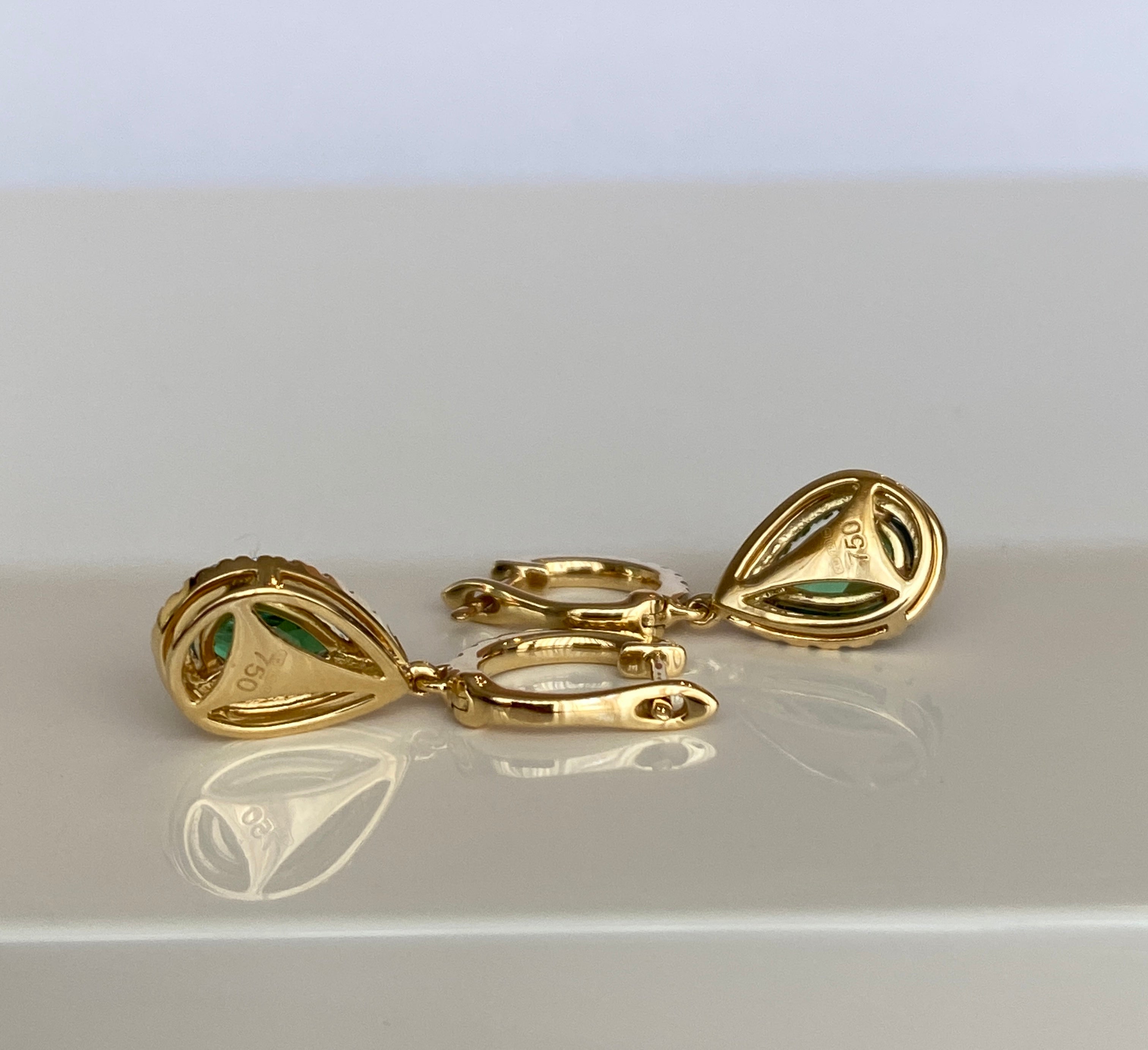 ALGT Cerified Vivid Green Tsavorite Diamond  Drop Earrings in 18K Yellow Gold