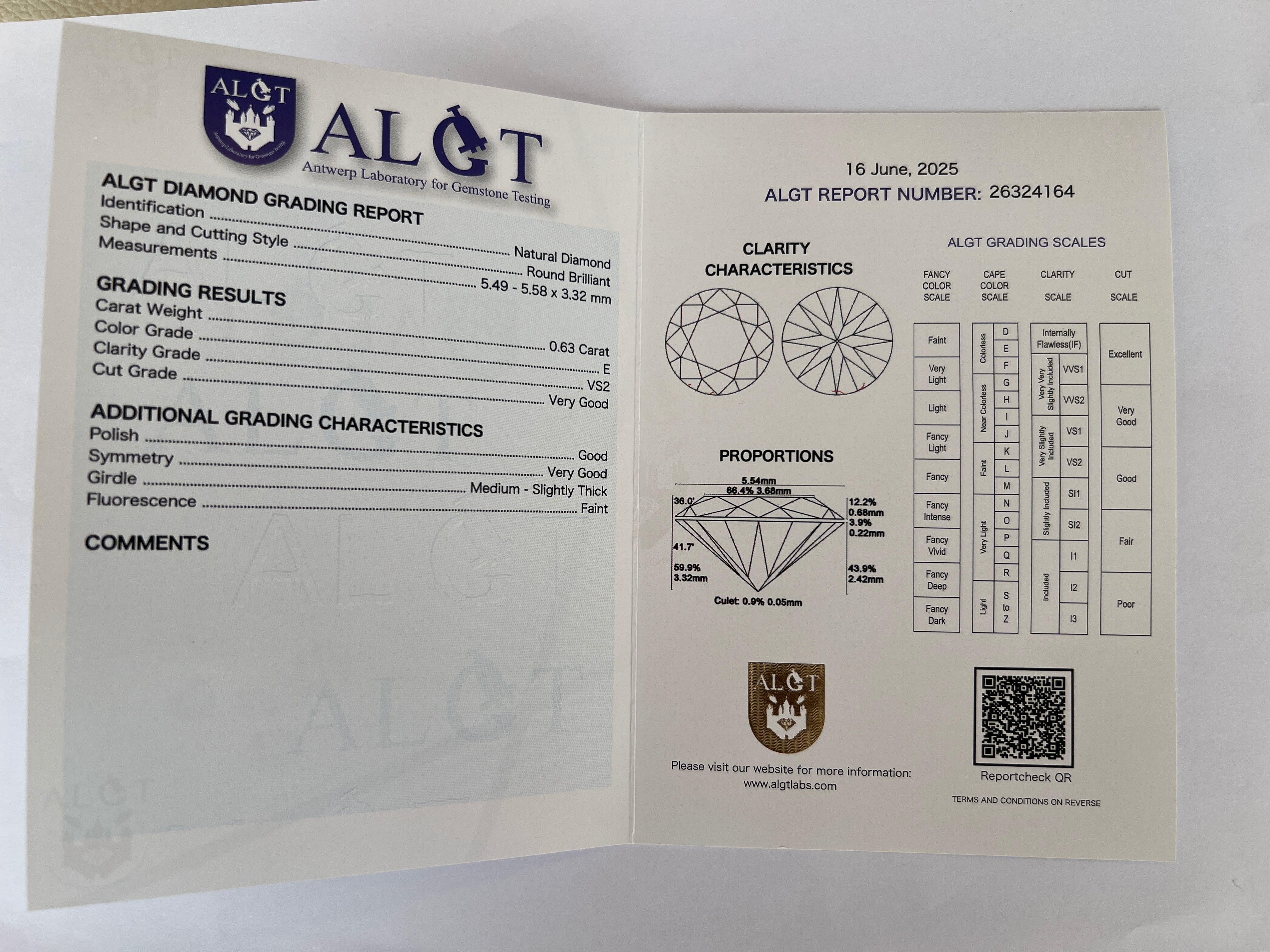 ALGT Certified 0.63 carat Diamond