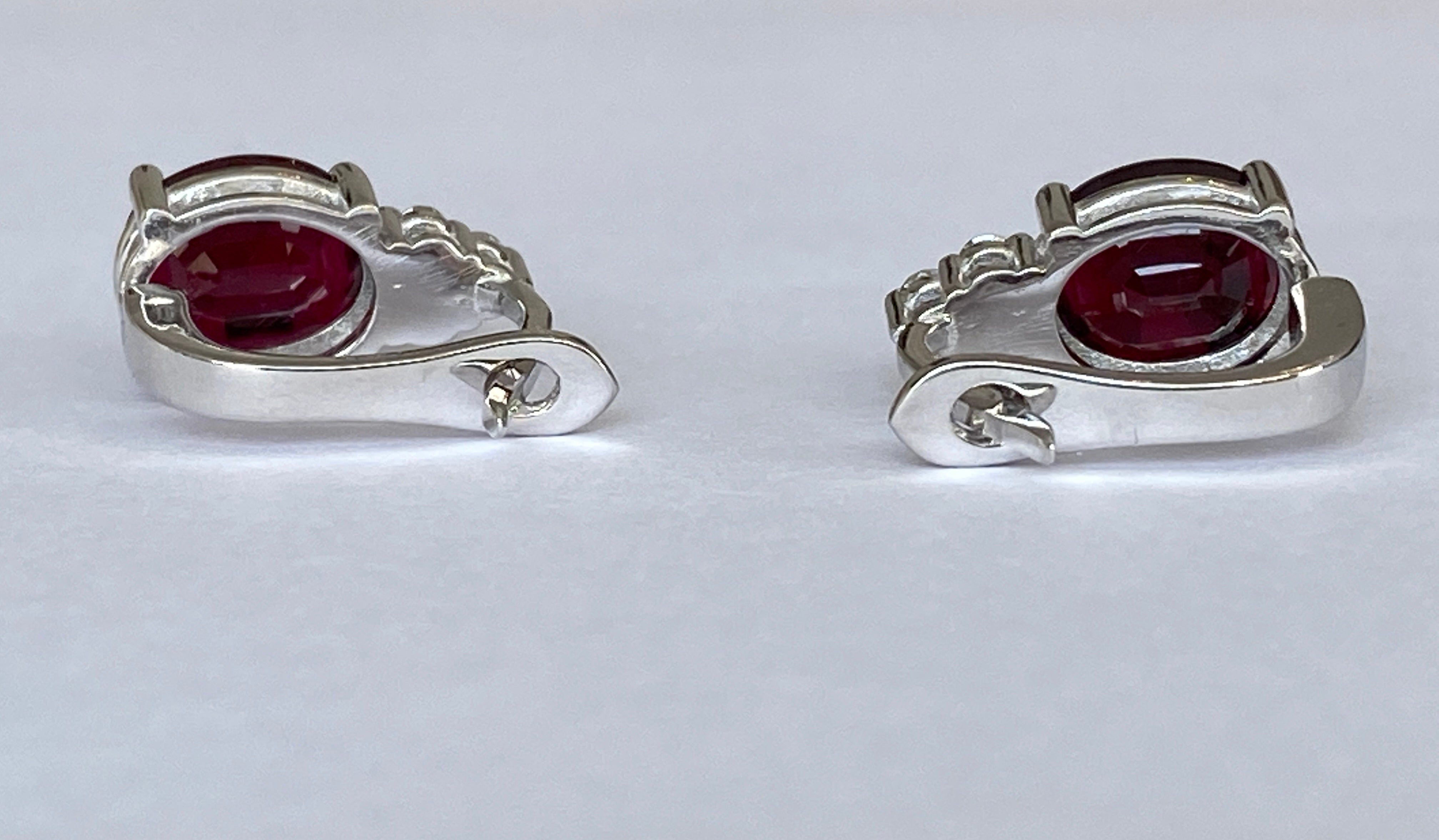 Exquisite 4.32Carat Red Rubies and Diamond 18k Solid White Gold Stud Earrings