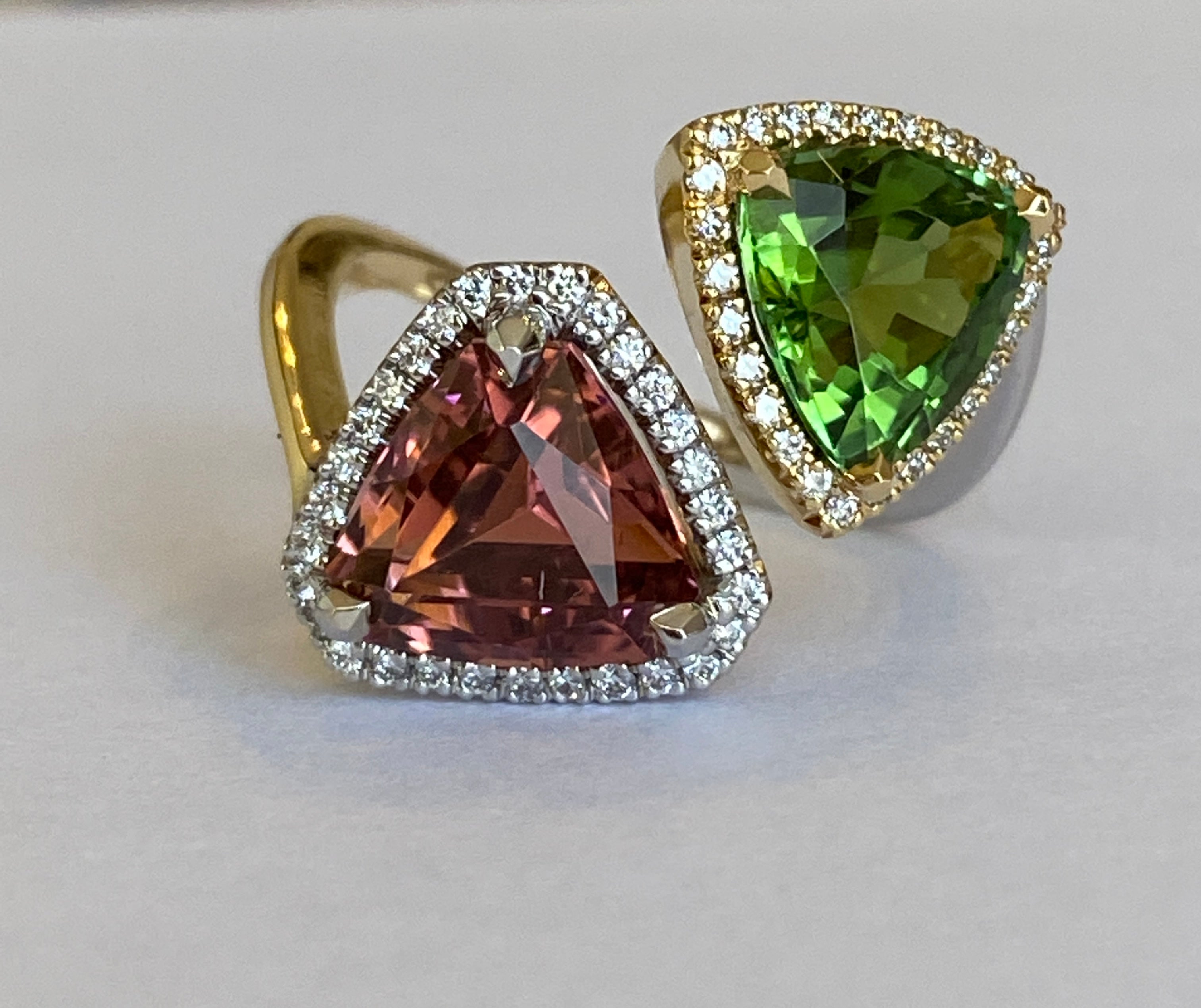 ALGT Certified Toi et Moi 5.84 crt Tourmalines and Diamond Cocktail Ring