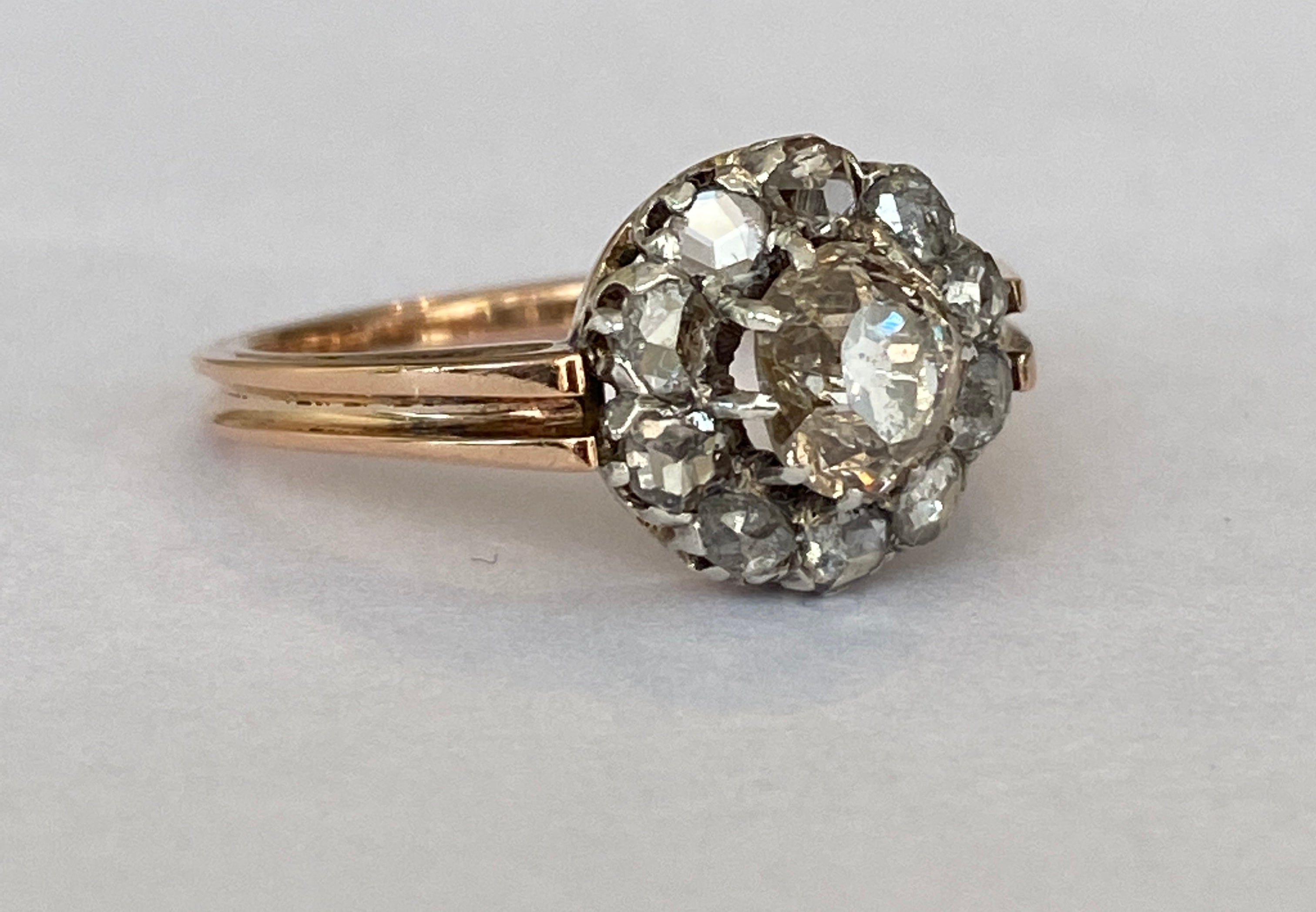 Antique Circa 1900s 18k Gold Handmade Natural Rose and Bolshevik Cut Diamond