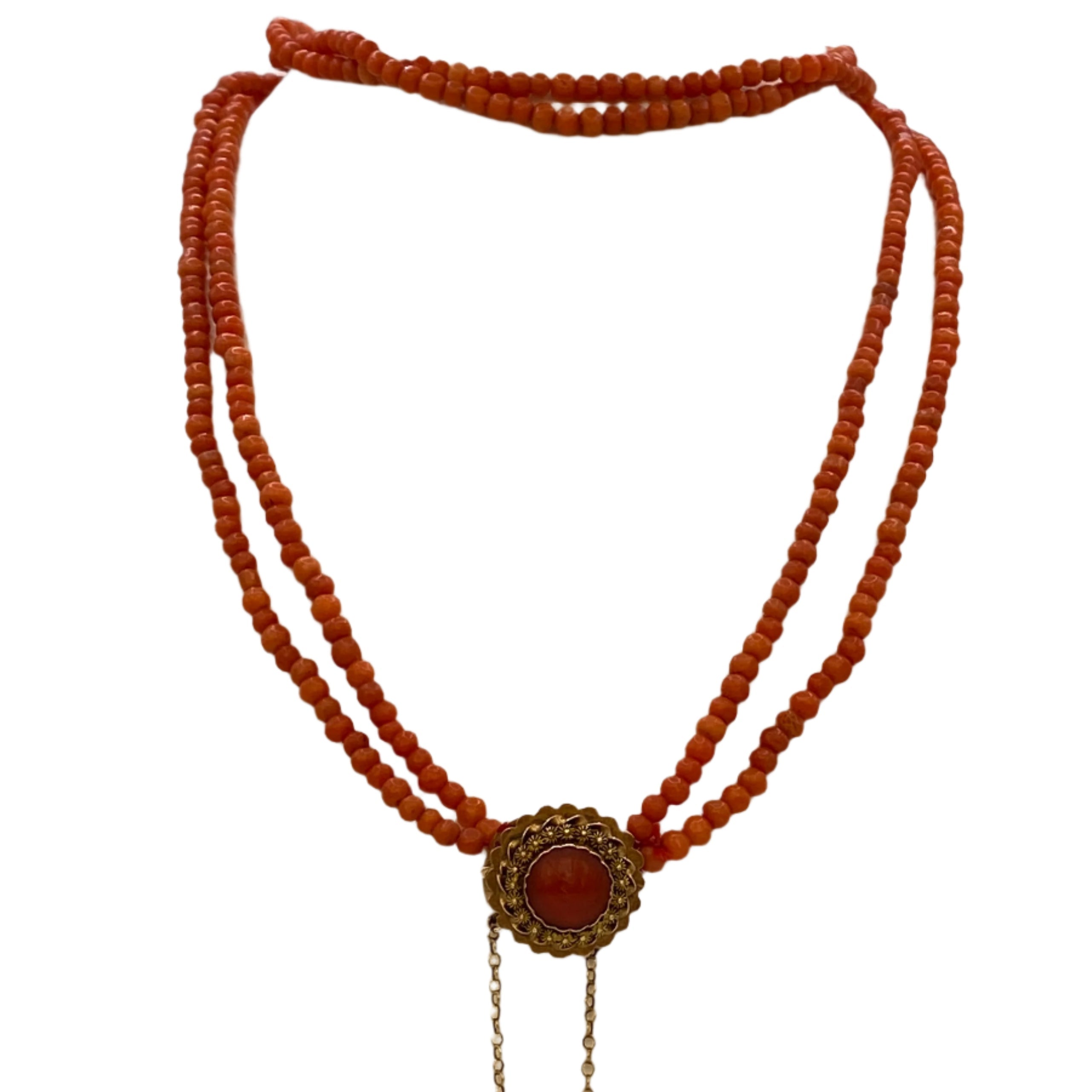 Antique 14k Gold Coral Beaded Necklace