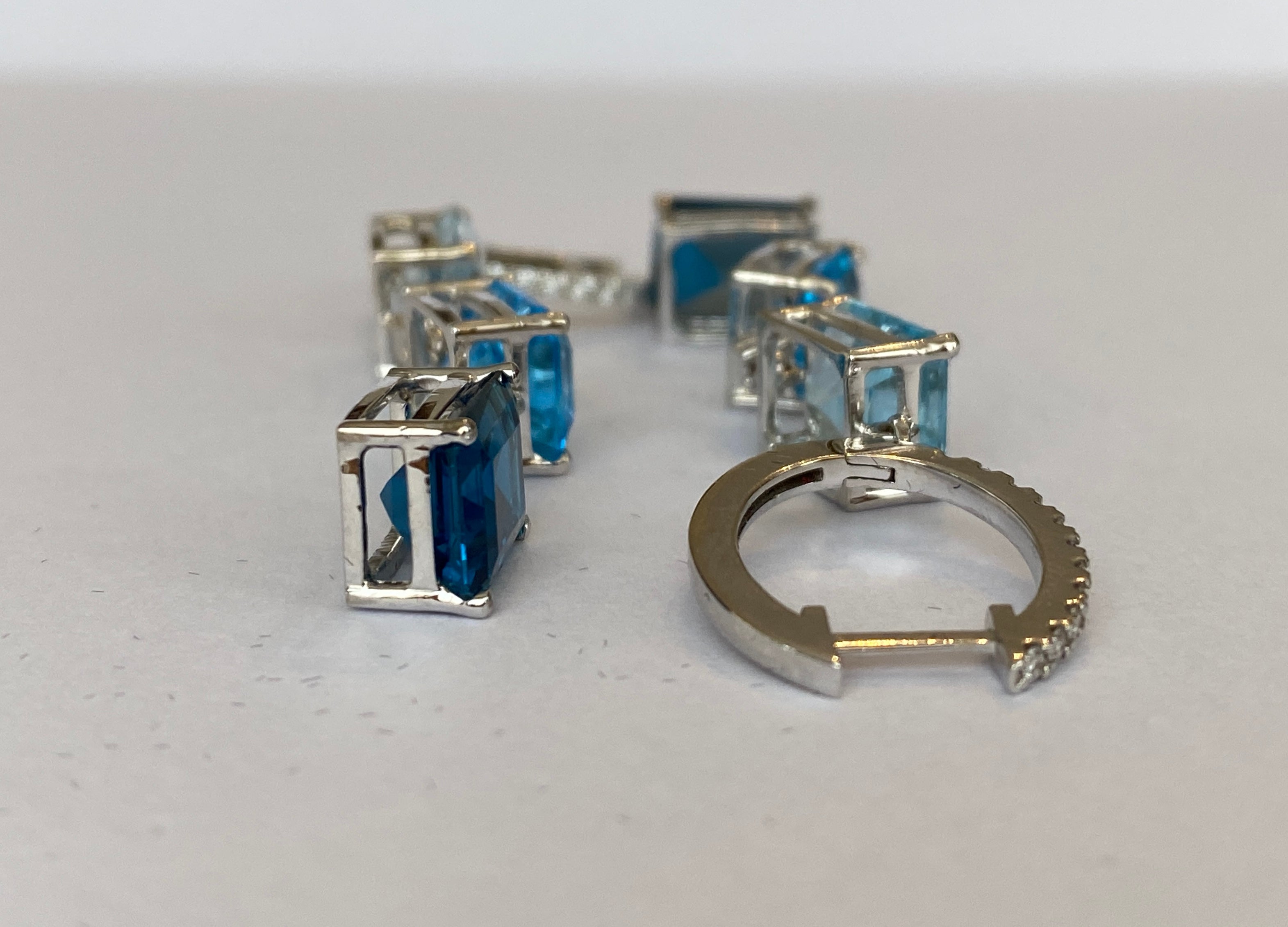 Exquisite 18K White Gold 22.45 Carat Blue Topaz & Diamond Dangle Earrings