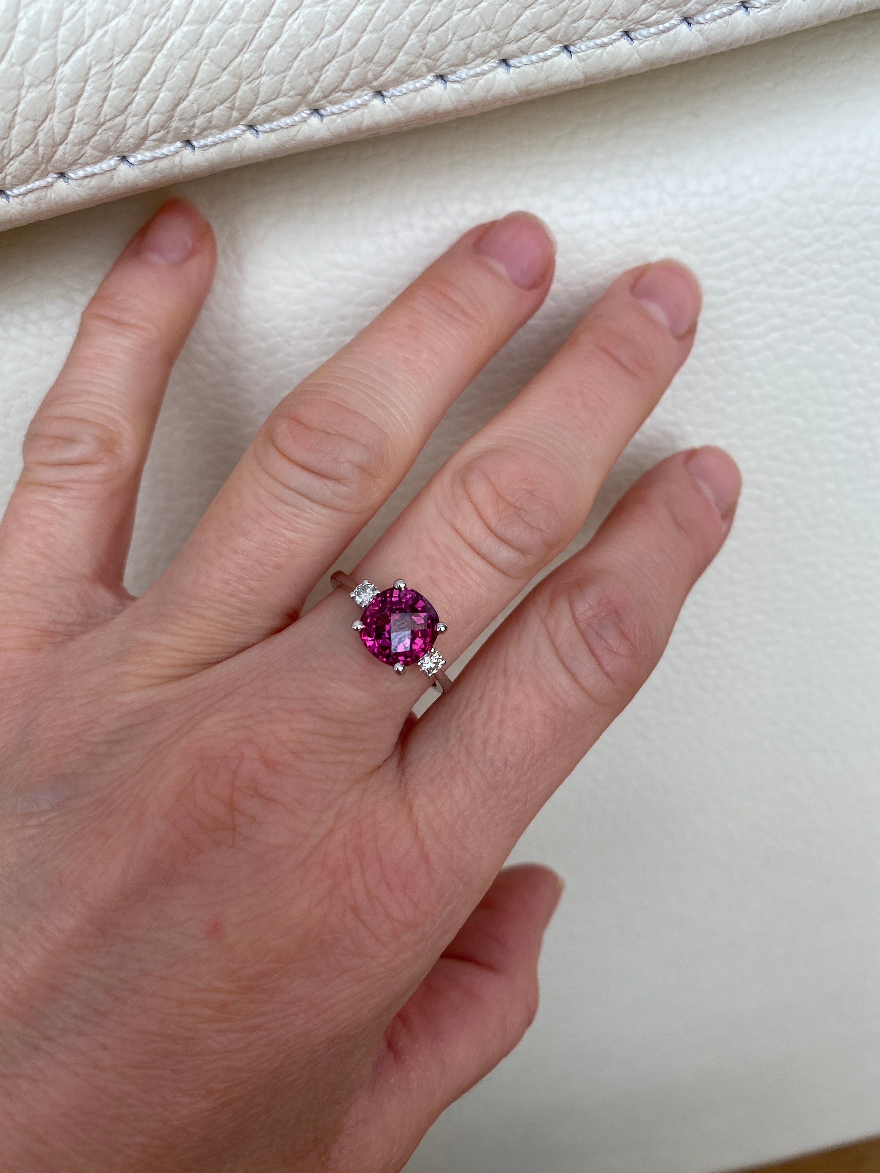 ALGT Certified 4.34 Carat Vivid/ Deep Purplish Pink Sapphire Diamond Ring