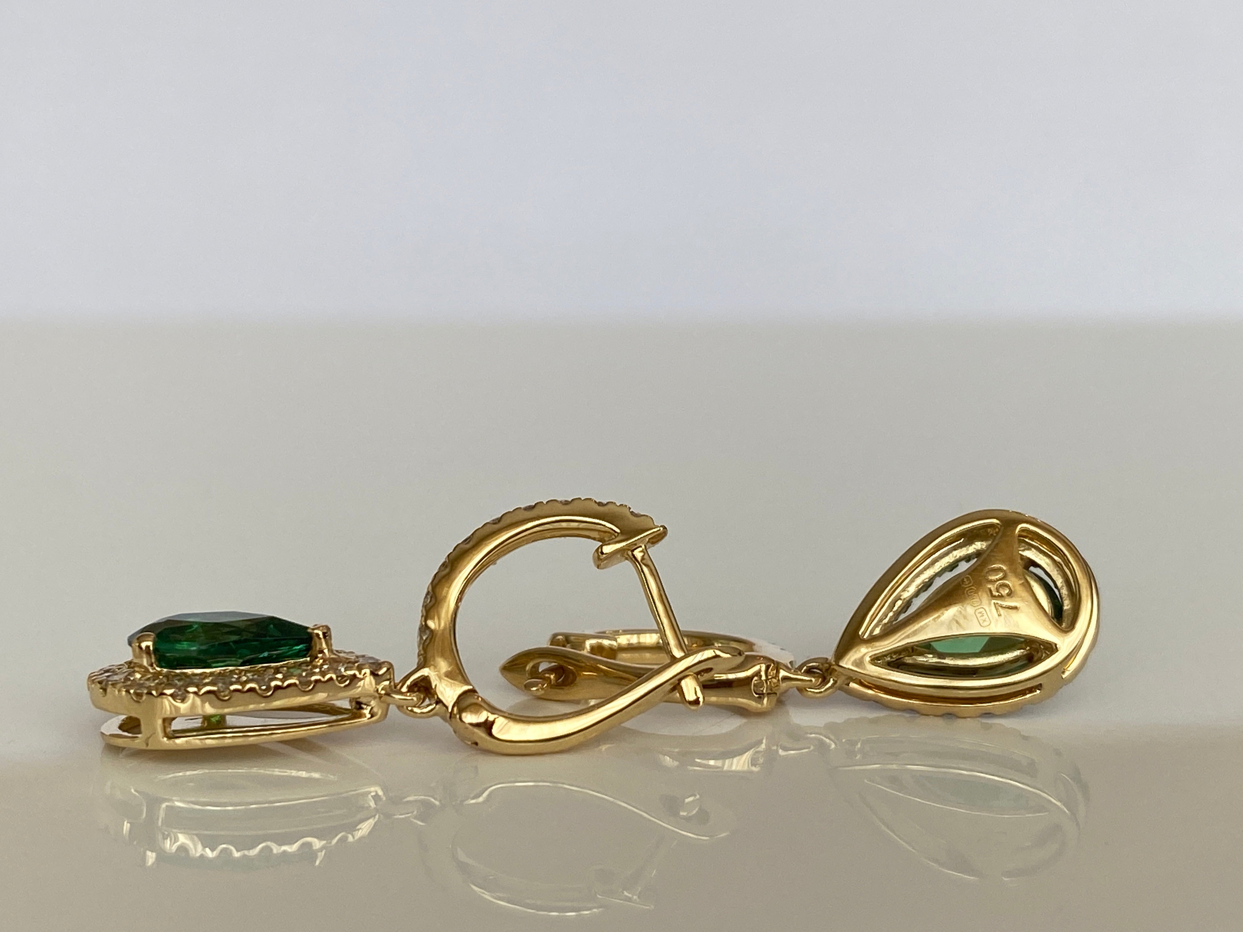 ALGT Cerified Vivid Green Tsavorite Diamond  Drop Earrings in 18K Yellow Gold