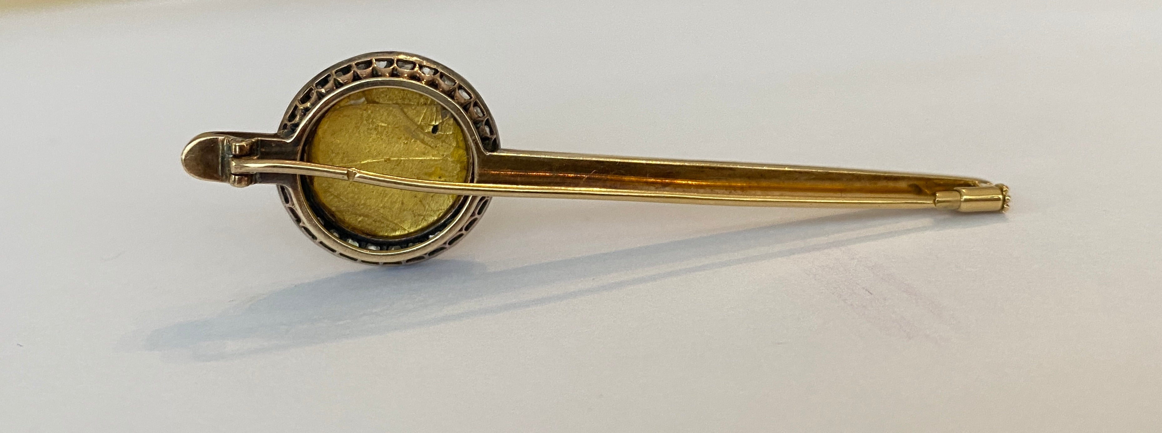 Important 8.7g Antique French 18 Karat Gold Art Nouveau Limoges Enamel Brooch