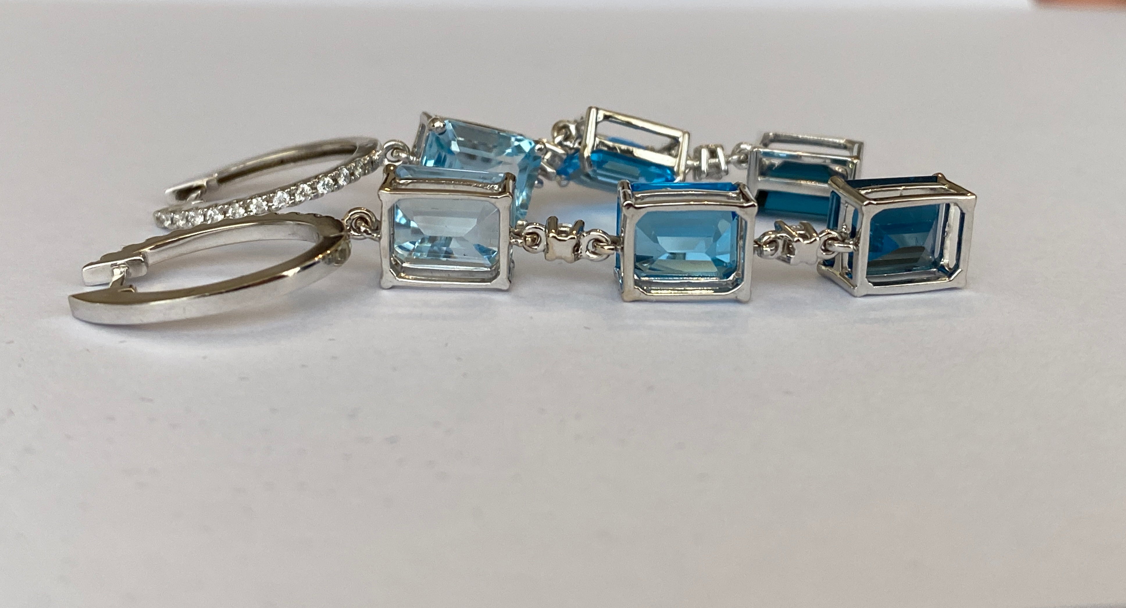 Exquisite 18K White Gold 22.45 Carat Blue Topaz & Diamond Dangle Earrings