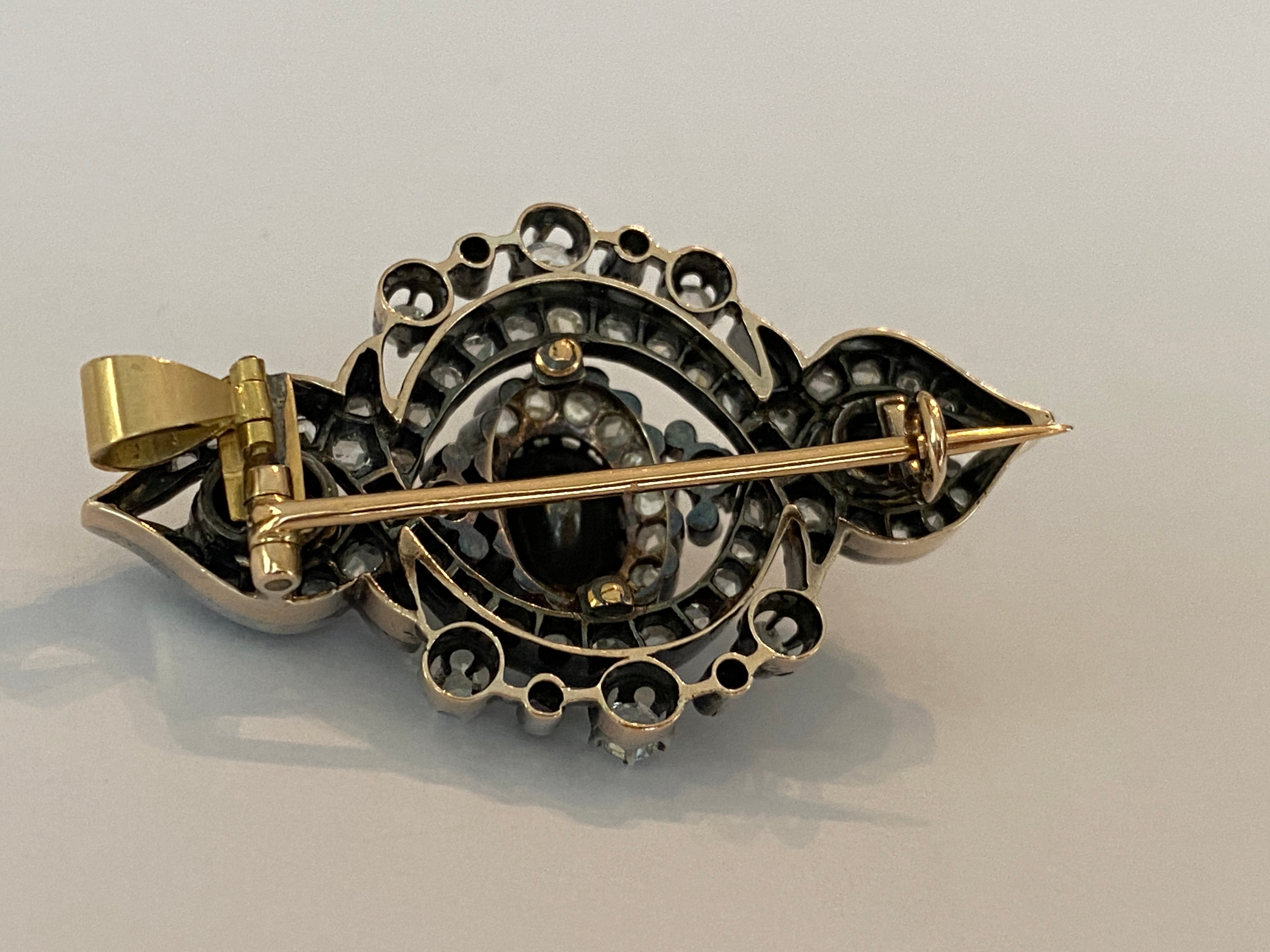 French Antique 18k Gold /Silver Napoleon III 6ct Rose-Cut Diamond Brooch/Pendant