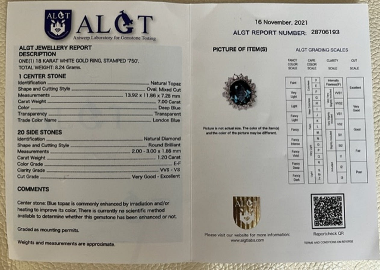 7.00 Ct London Blue Topaz & Diamond Cocktail Ring