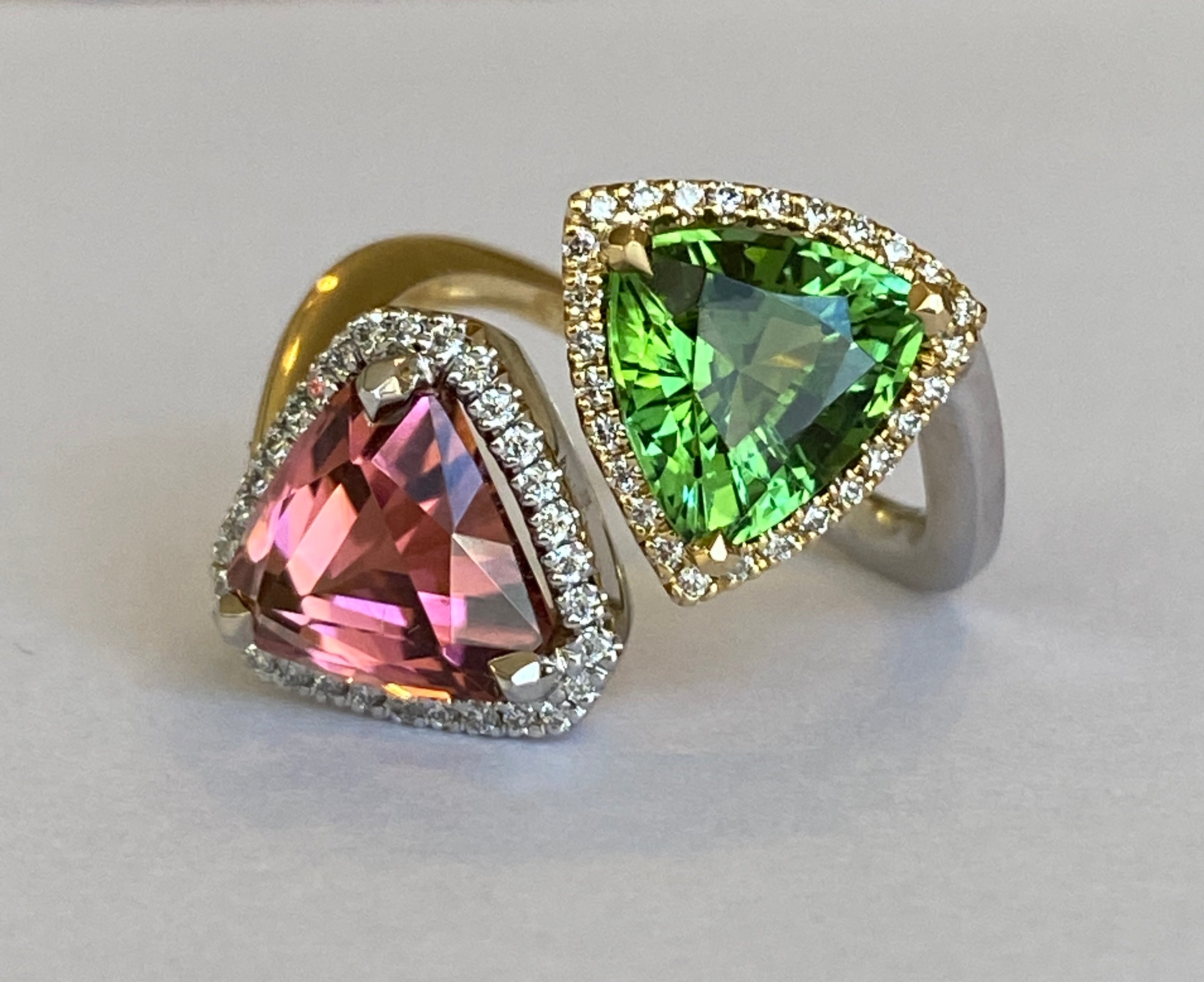 ALGT Certified Toi et Moi 5.84 crt Tourmalines and Diamond Cocktail Ring