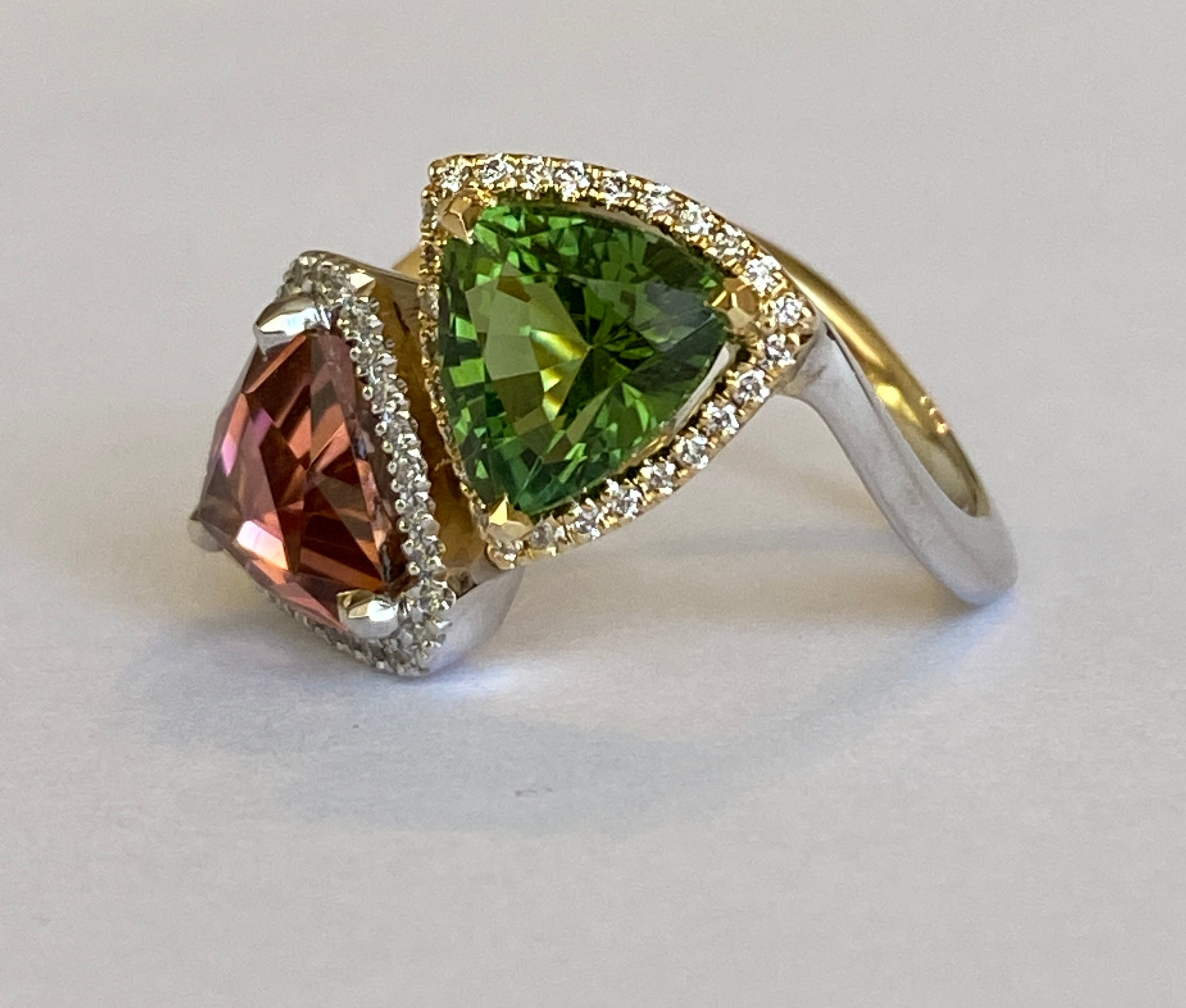 ALGT Certified Toi et Moi 5.84 crt Tourmalines and Diamond Cocktail Ring
