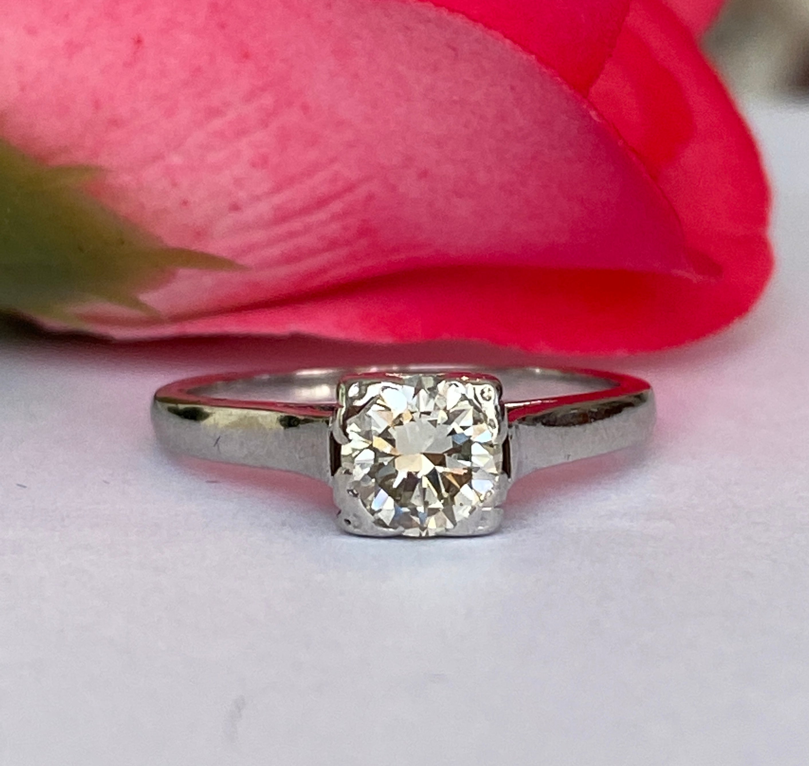 Late Art Deco 0.63  Carat Old European Brilliant Cut Diamond Solitaire Engagemen