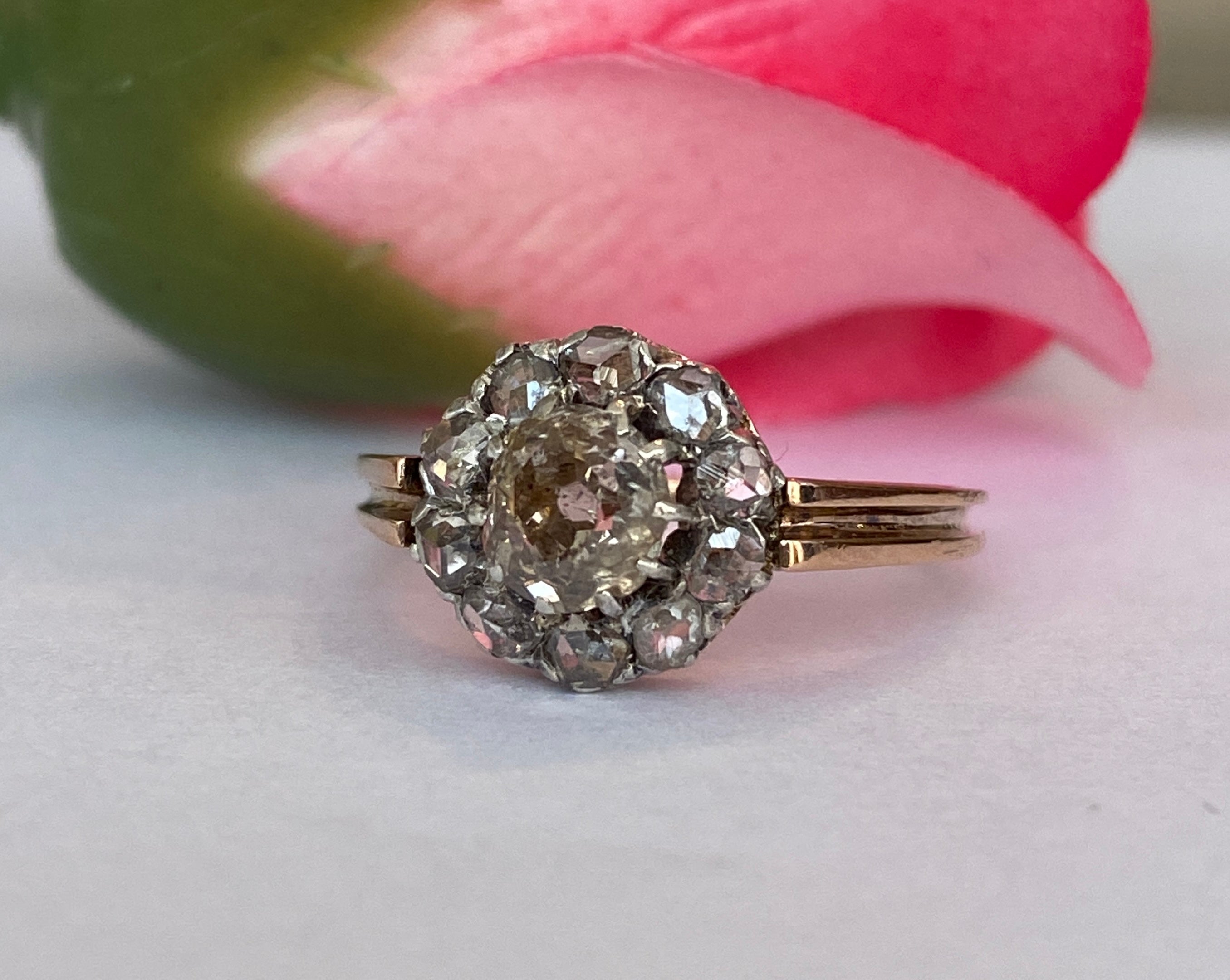 Antique Circa 1900s 18k Gold Handmade Natural Rose and Bolshevik Cut Diamond