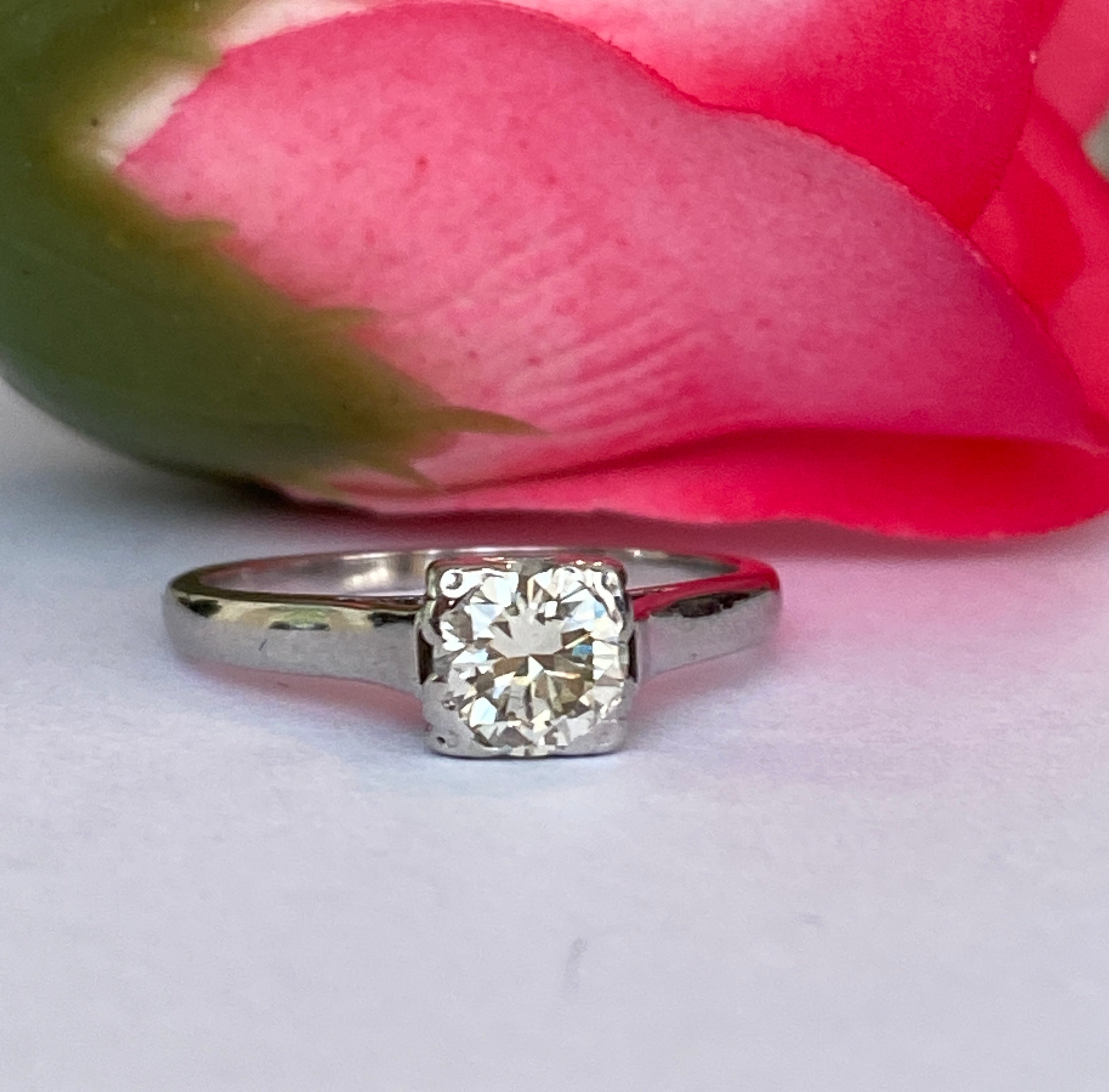 Late Art Deco 0.63  Carat Old European Brilliant Cut Diamond Solitaire Engagemen